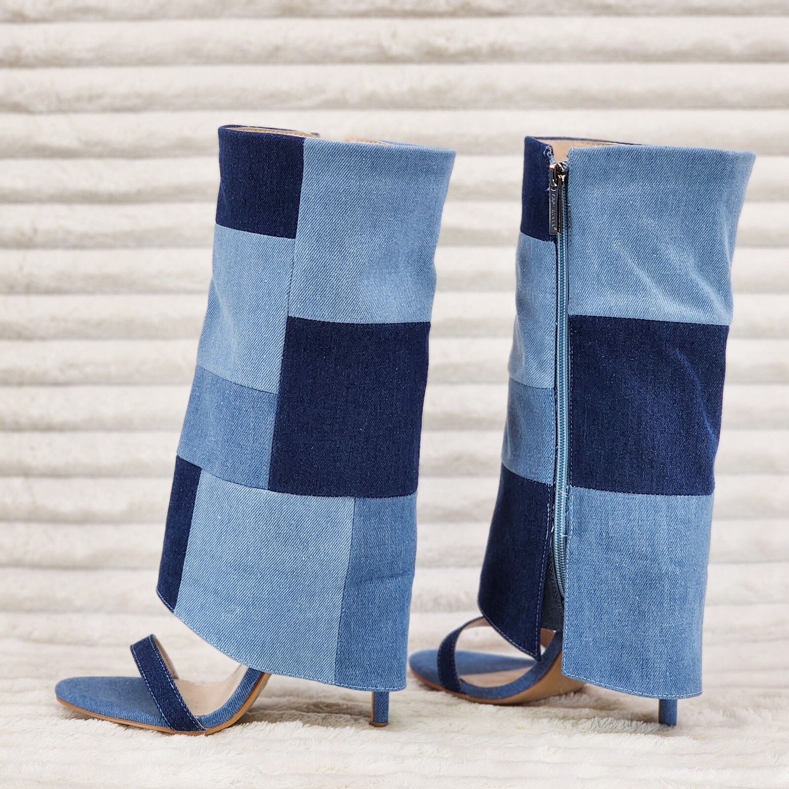 Other Paris Denim Patchwork Stiletto Fold Over Skirted Shootie San Size US 6.5 / IT 36.5 - 2 Thumbnail
