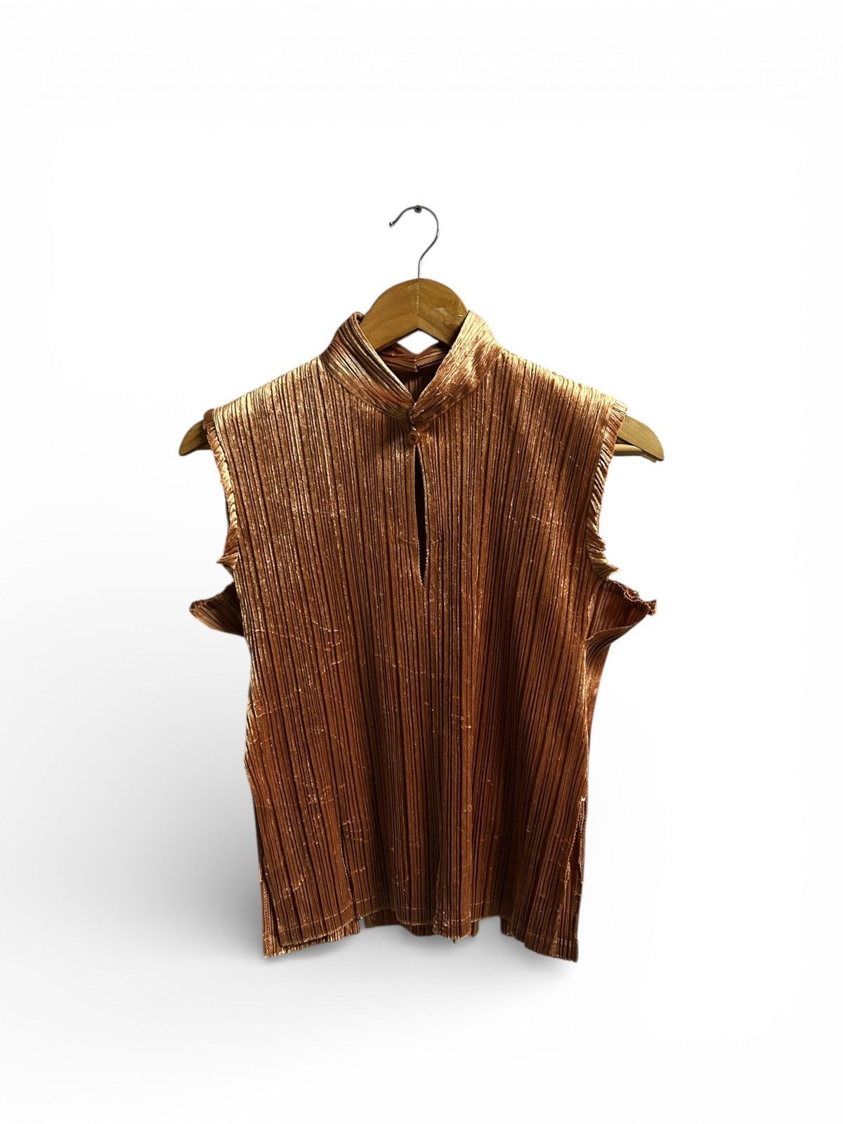 Pleats Please Issey Miyake Archival Sleeveless Mock Neck Top Metallic Bronze Gold Size M / US 6-8 / IT 42-44 - 2 Thumbnail