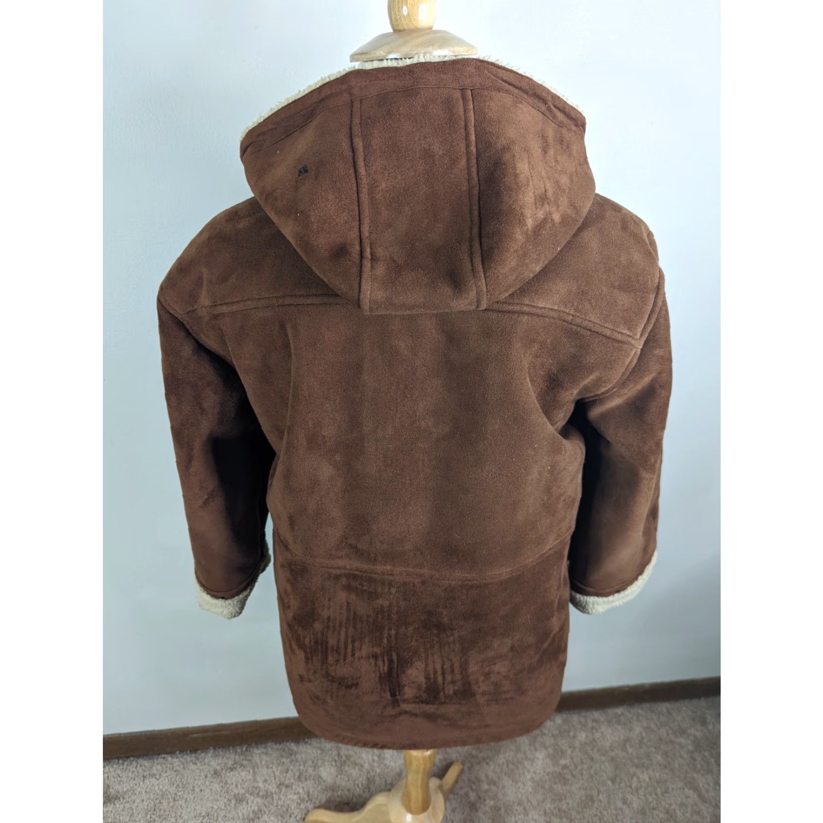 Ralph Lauren VINTAGE Ralph Lauren Vegan Faux Leather Suede Coat Jacket Sherpa Lined Hooded Large PS Brown Womens Coat Size L / US 10 / IT 46 - 3 Thumbnail