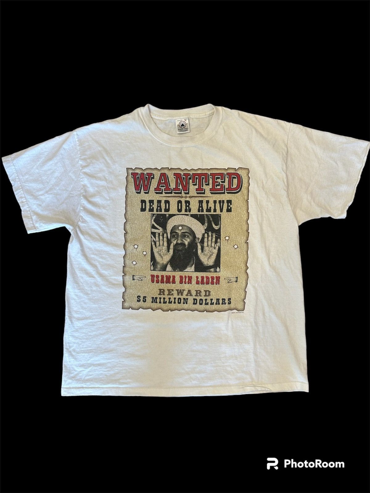 image of Vintage 2001 Osama Wanted Tee in White, Men's (Size XL)