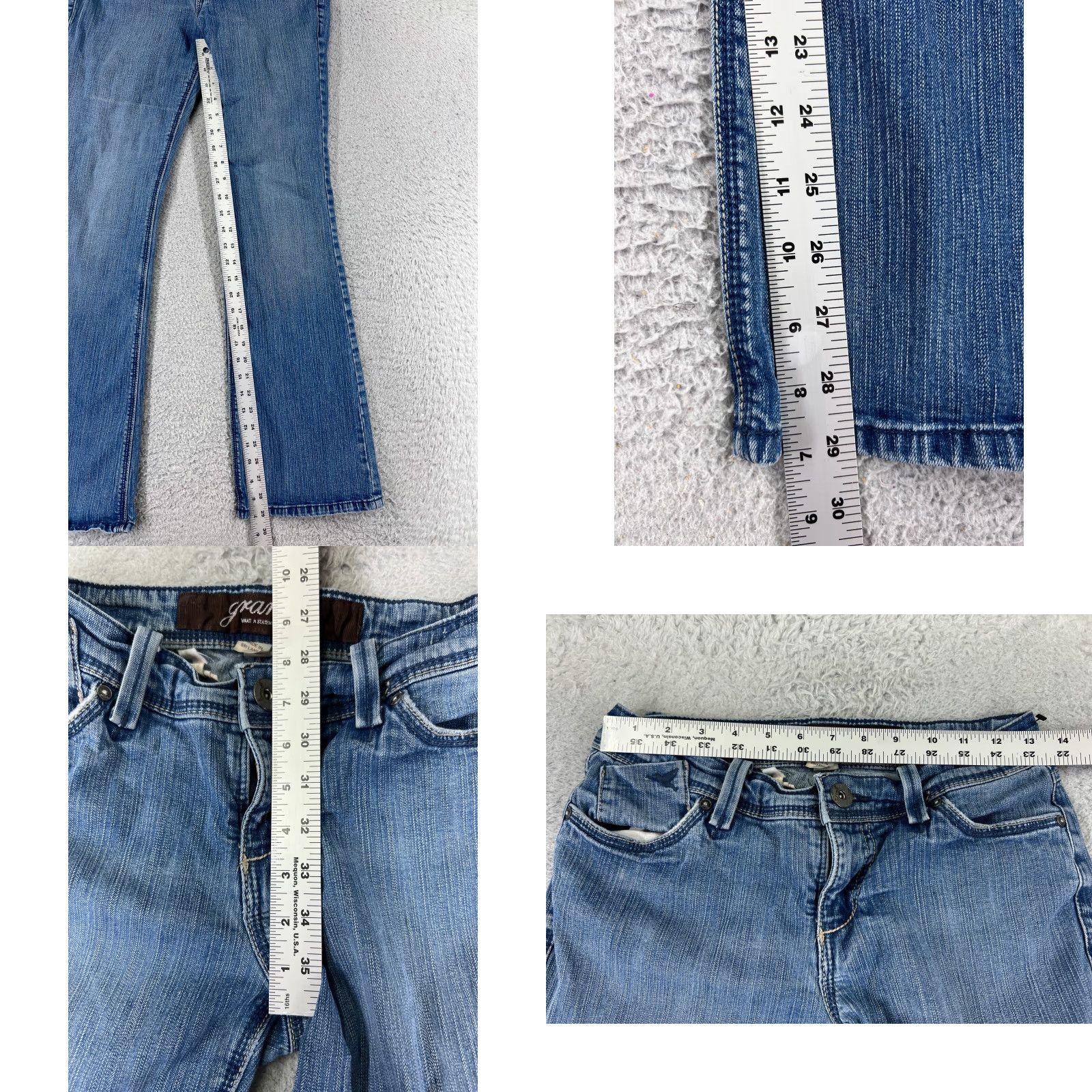 Vintage Crane Jeans Juniors 7 Blue Denim Flared Low Rise 24x29 Cotton Blend 5-Pocket Distressed Vintage No Size 28" / US 6 / IT 42 - 8 Thumbnail
