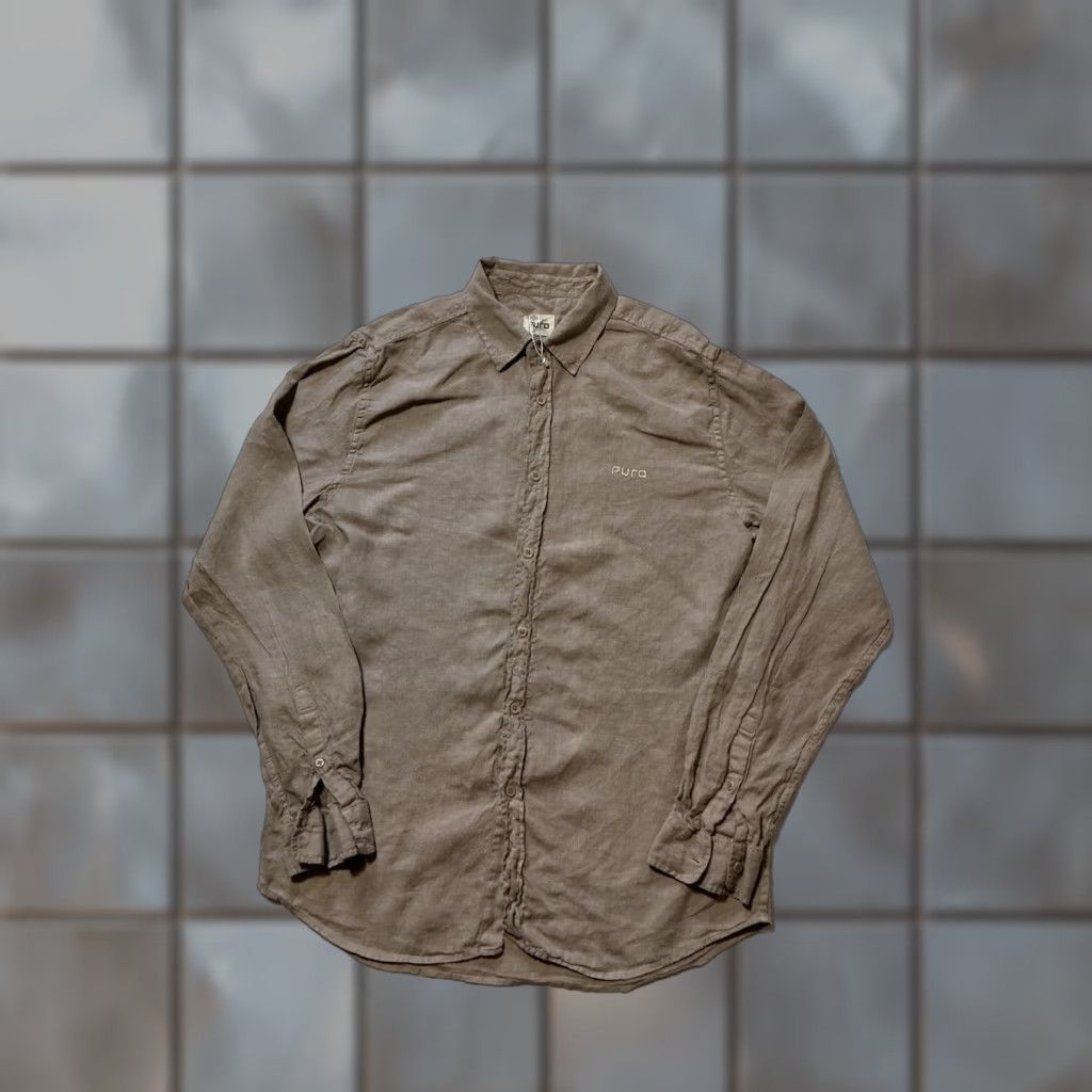 Vintage Puro Shirt Mens Taupe 100% Linen Button-Front L/S Embroidered Shirt M Sz. M Size US M / EU 48-50 / 2 - 1 Thumbnail