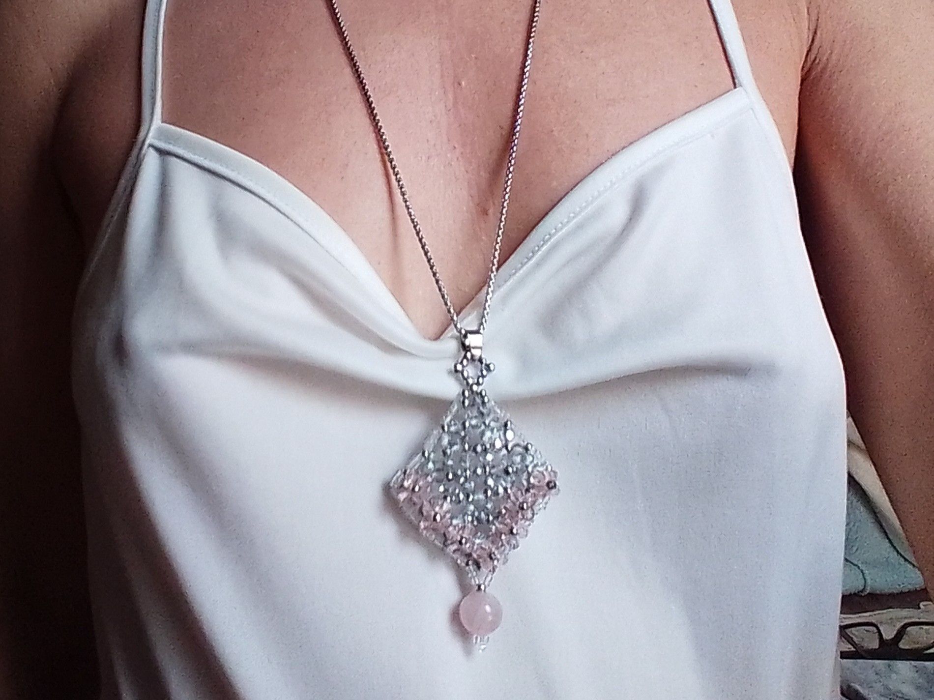 Handmade Long Necklace/ Talisman Pendant in Crystal Rose quartz Size ONE SIZE - 3 Thumbnail