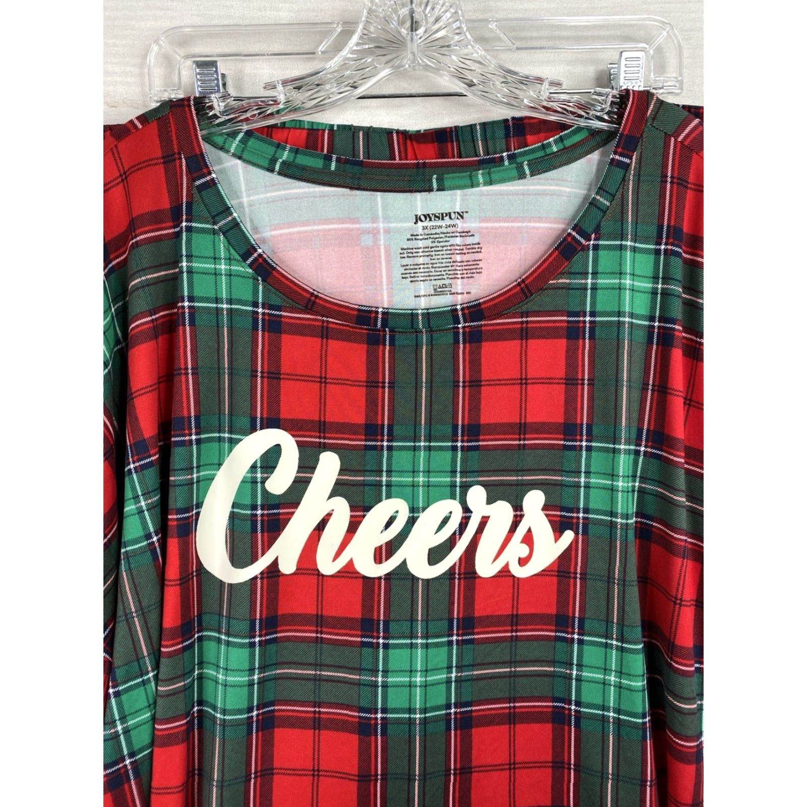 Vintage JOYSPUN Pajama Set Womens 3X 22W 24W Red Green Plaid Holiday Cheers Size ONE SIZE - 2 Thumbnail