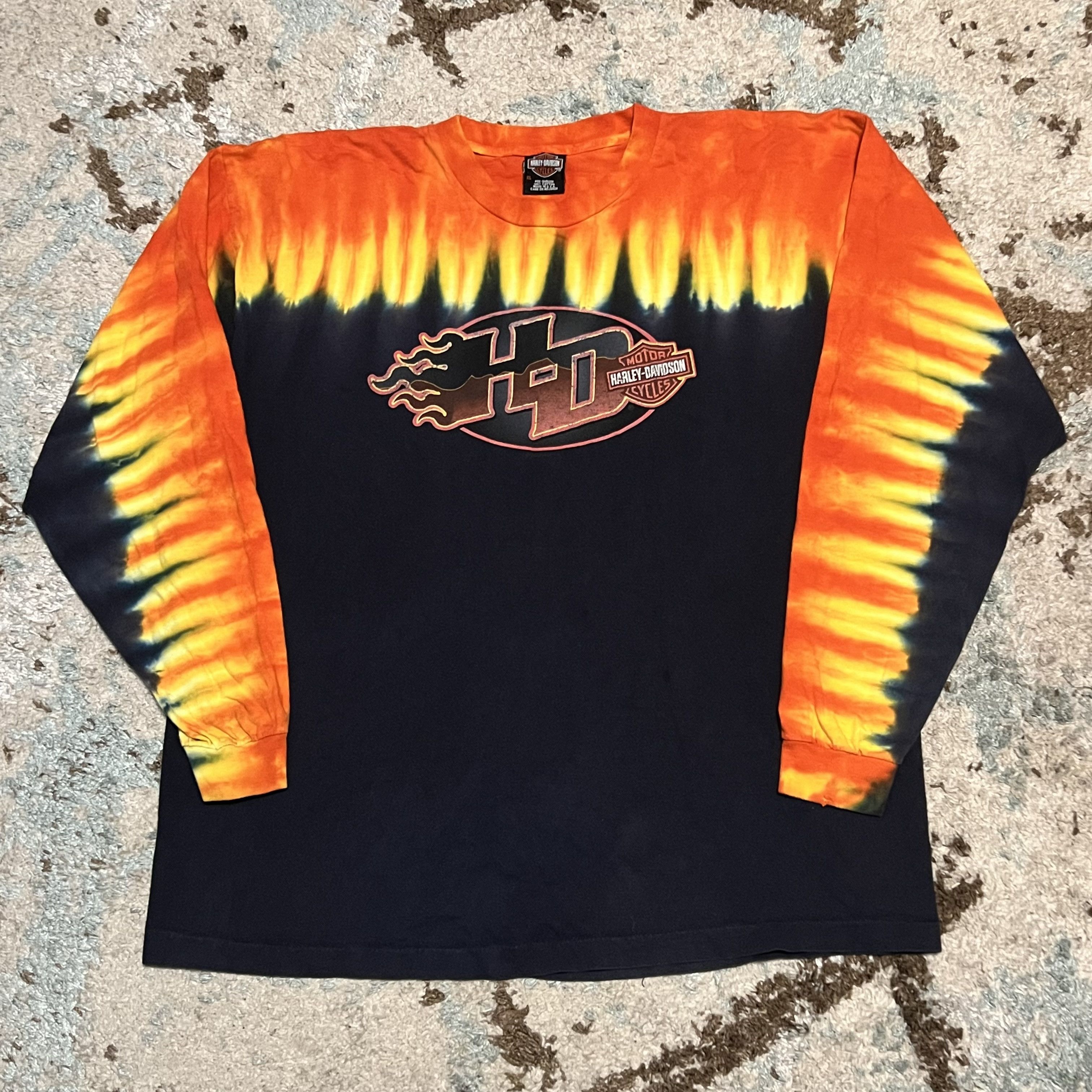 2001 Harley Davidson cheapest Long Sleeve Flame Tie Dye Shirt XL