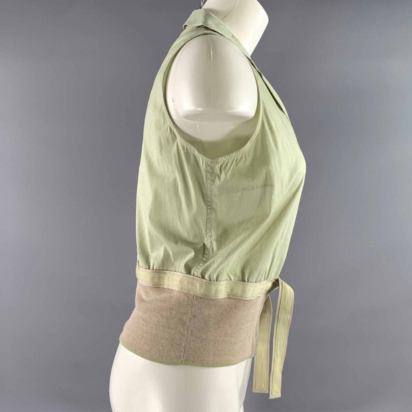 Brunello Cucinelli BRUNELLO CUCINELLI S Tan Mint Cotton Sleeveless Casual Top Size S / US 4 / IT 40 - 2 Thumbnail