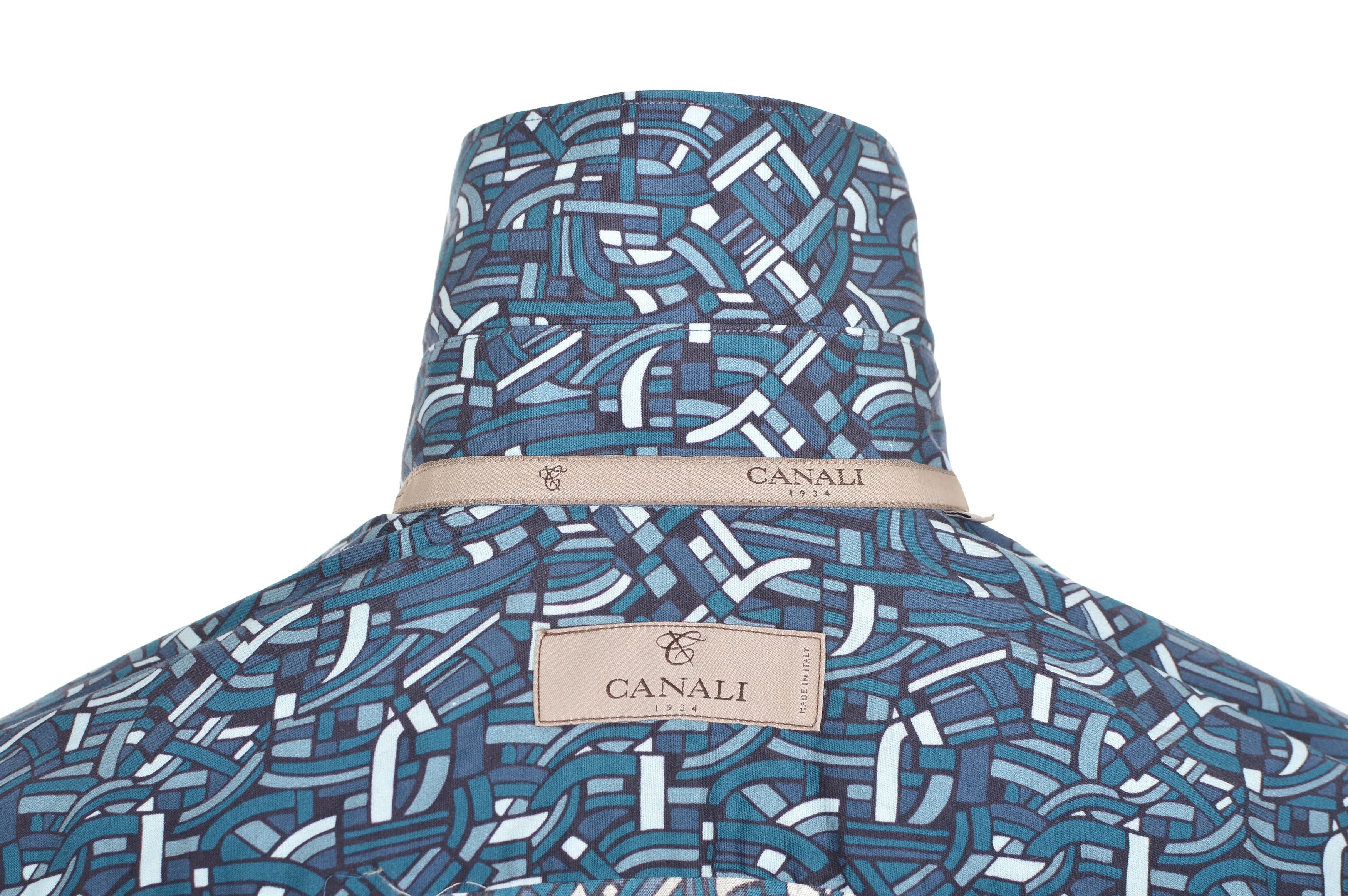 Canali Canali Blue Full-Print Cotton Button Shirt Size US S / EU 44-46 / 1 - 5 Thumbnail