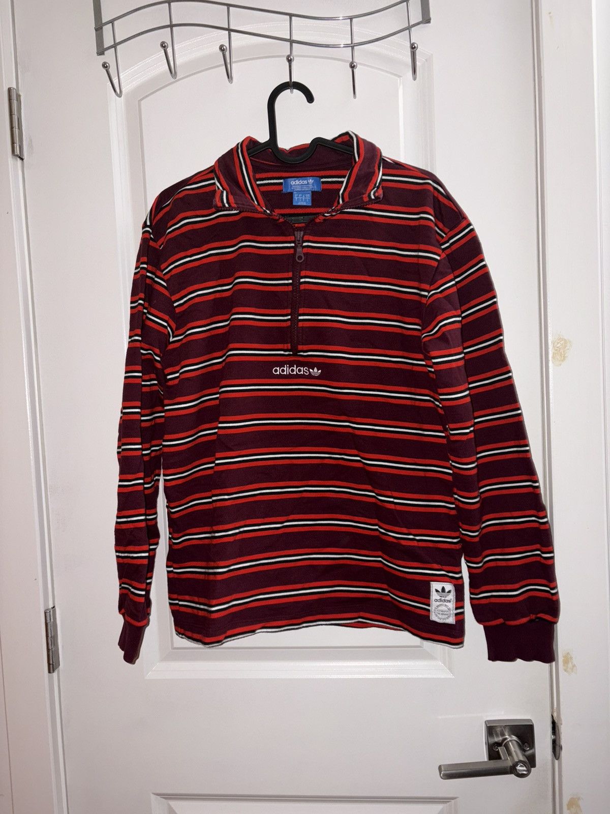 Adidas Adidas Striped Quarter Zip Long Sleeve Red Size US S / EU 44-46 / 1 - 1 Thumbnail