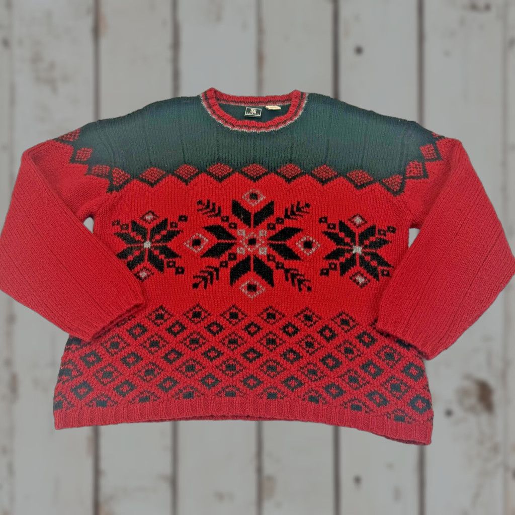 Vintage VTG Maurices Sweater Womens Large Red Wool Fair Isle Ski Christmas Snowflake Size L / US 10 / IT 46 - 1 Thumbnail