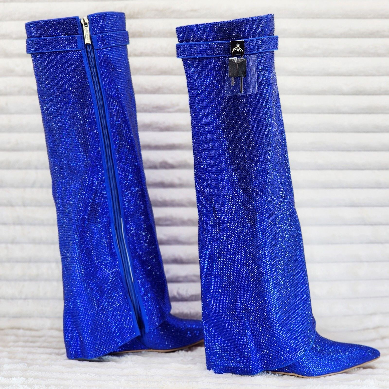Super Sparkle Sharky Skirted Fold Over Wedge Heel Knee Boots