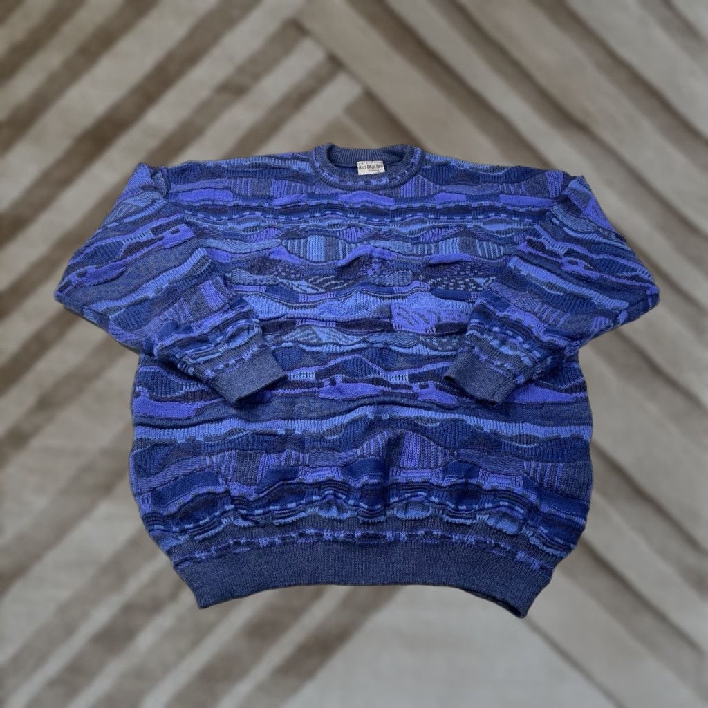 Vintage VINTAGE Purely Australian Jumper Wool 3D BLUE Knit Multicoloured 90s Geometric Crochet Pullover Unisex Adults 2XL Biggie Cosby Size XXL / US 16-18 / IT 52-54 - 1 Thumbnail