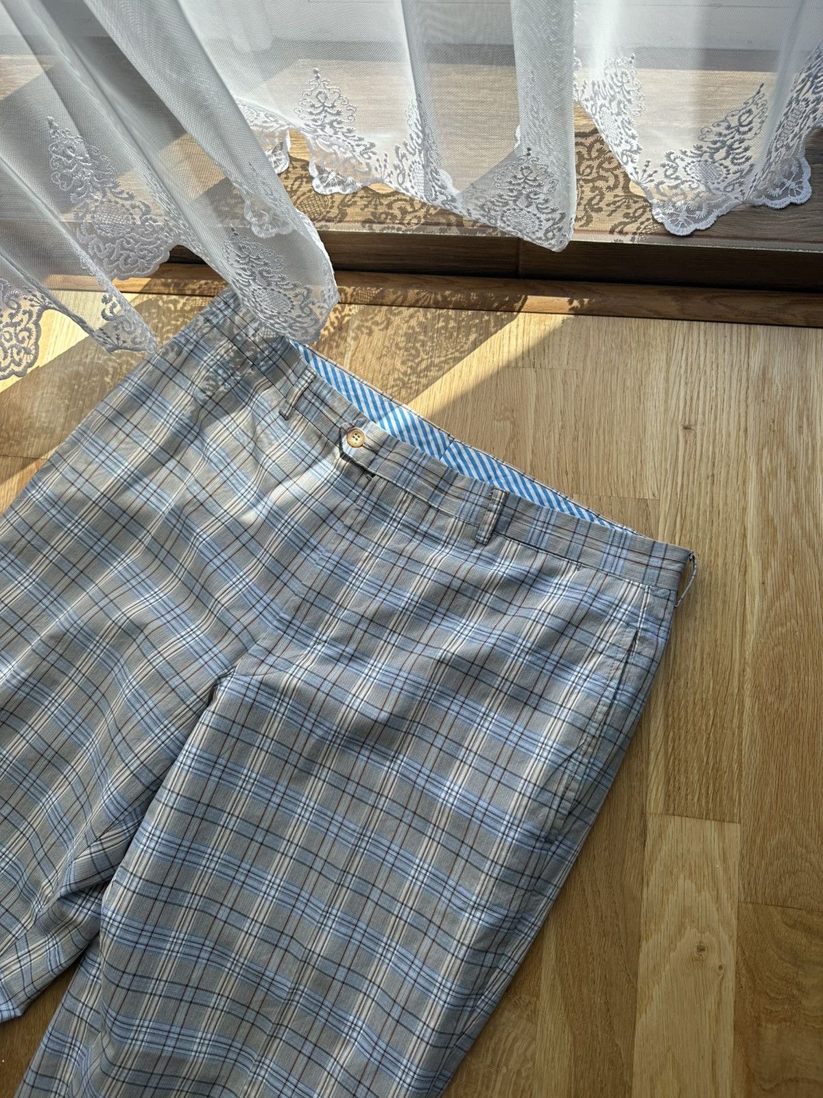 Etro × Vintage ETRO Plaid Gray Blue Wool Blend Dress Pants Made In Italy Size US 42 / EU 58 - 5 Thumbnail