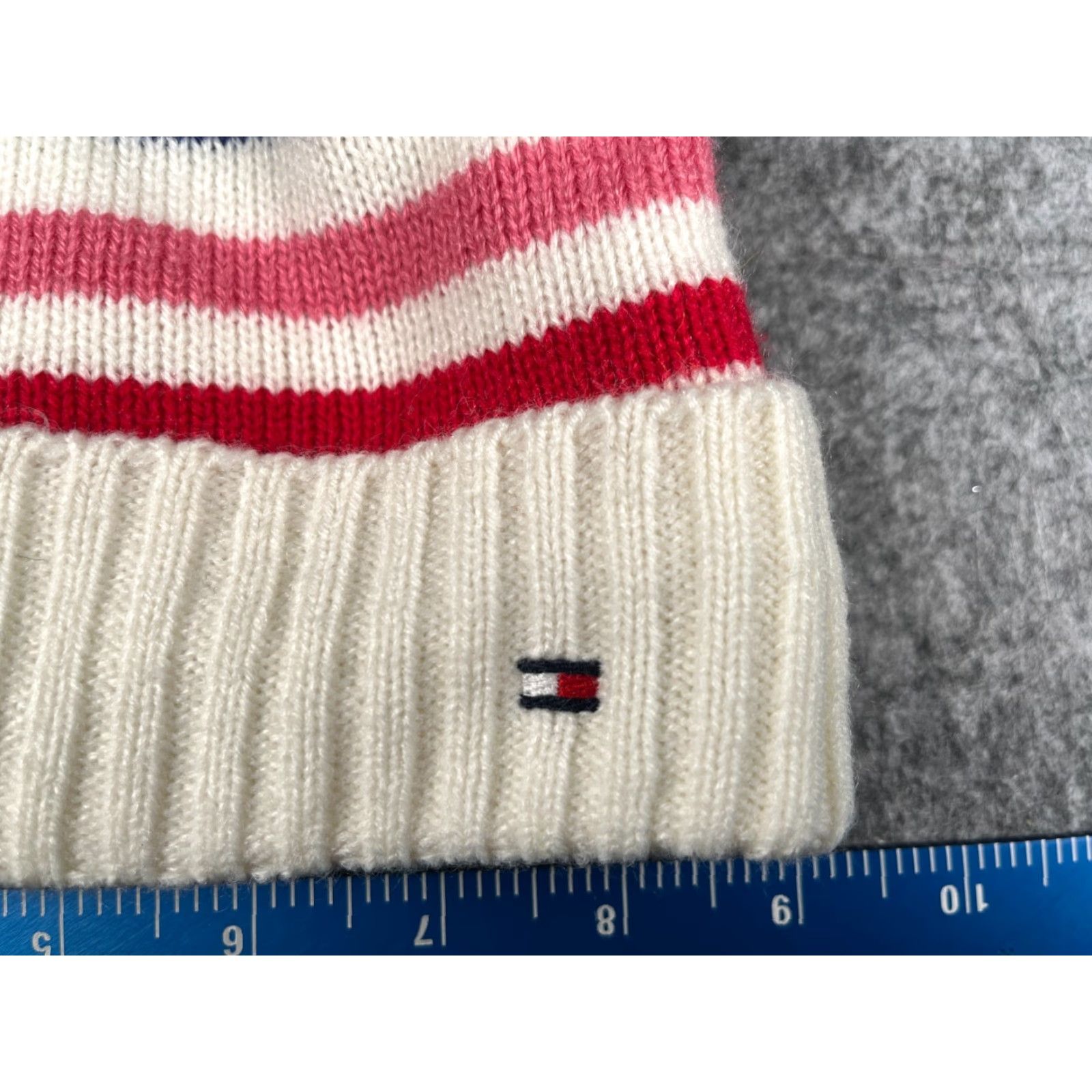 Tommy Hilfiger Tommy Hilfiger Beanie Hat One Size White Stripe Knit Acrylic Poly Lined Women Beanie Adjustable Lined Logo Winter Outdoor Ski Mens Womens Size ONE SIZE - 2 Thumbnail