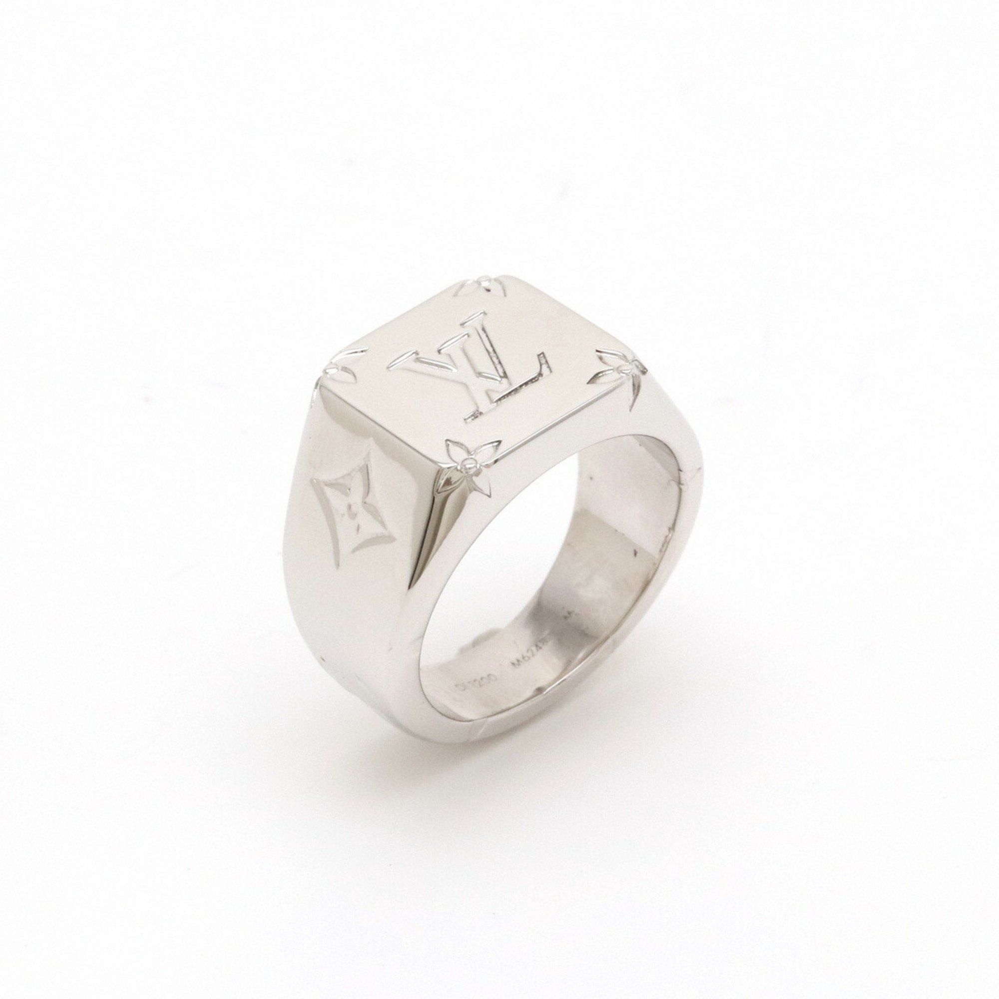 image of Louis Vuitton Signet Ring Monogram M Size 19 No. 19 Silver Color M62487 in Black, Women's