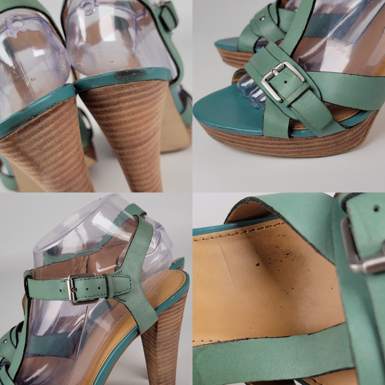 Franco Sarto Franco Sarto Heel Women Platform Open Toe T Strap Buckle Leather Blue Green 9M Size US 7 / IT 37 - 9 Thumbnail