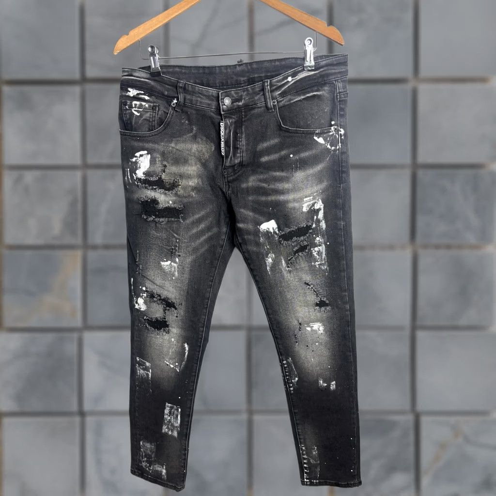 Dsquared2 Dsquared2 Jeans Mens 36x31 Slim Skinny Distressed Denim Paint Splatter Gray Charcoal Wash Pockets Size US 36 / EU 52 - 1 Thumbnail