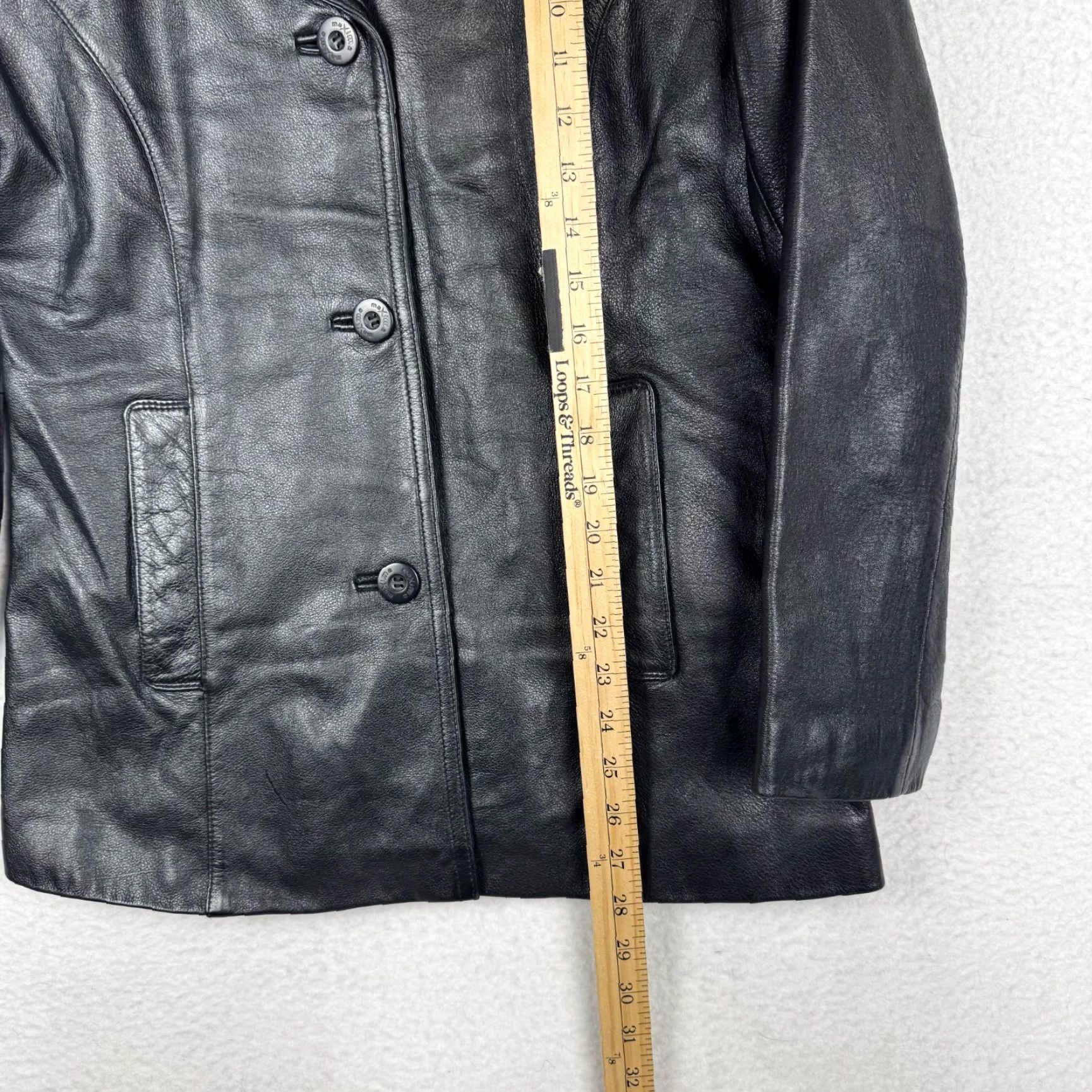 Vintage VINTAGE Maxima Women's Coat Motorcycle Jacket Black Leather 90s Y2K Mid-Length Long Sleeve S Black Women Mens? Size S / US 4 / IT 40 - 6 Thumbnail