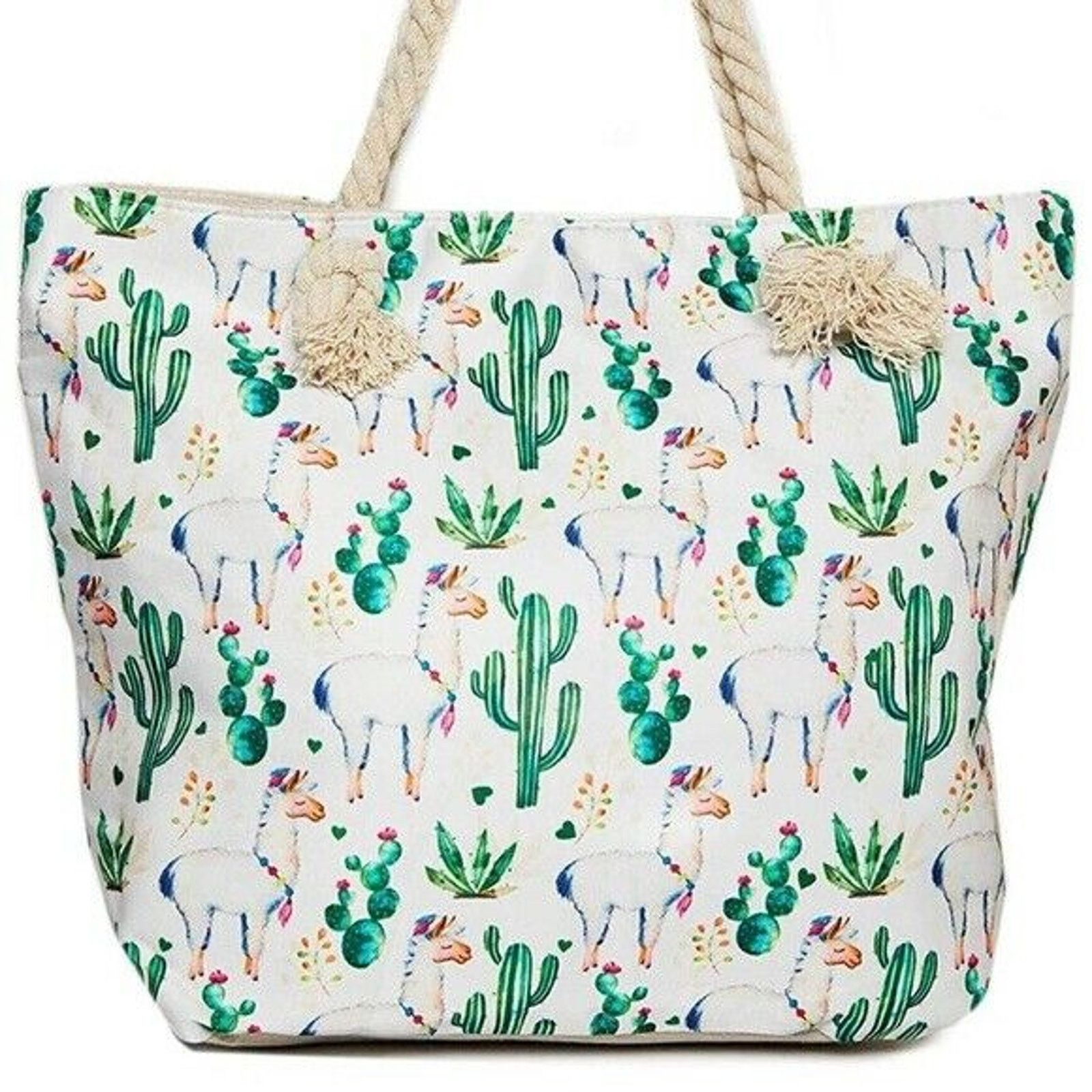 The Unbranded Brand Llama Cactus Beach Shoulder Tote Bag travel Shopping Purse Size ONE SIZE - 1 Thumbnail