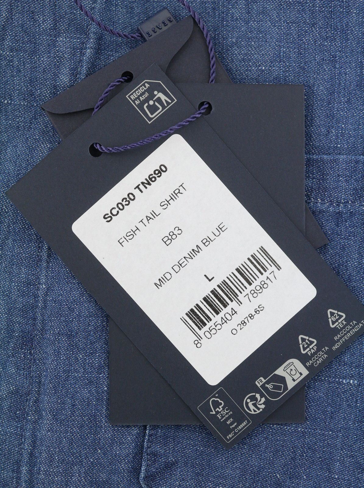 SEASE TN690 FISH TAIL M Mid Denim Blue Button 90615 Size US M / EU 48-50 / 2 - 7 Thumbnail