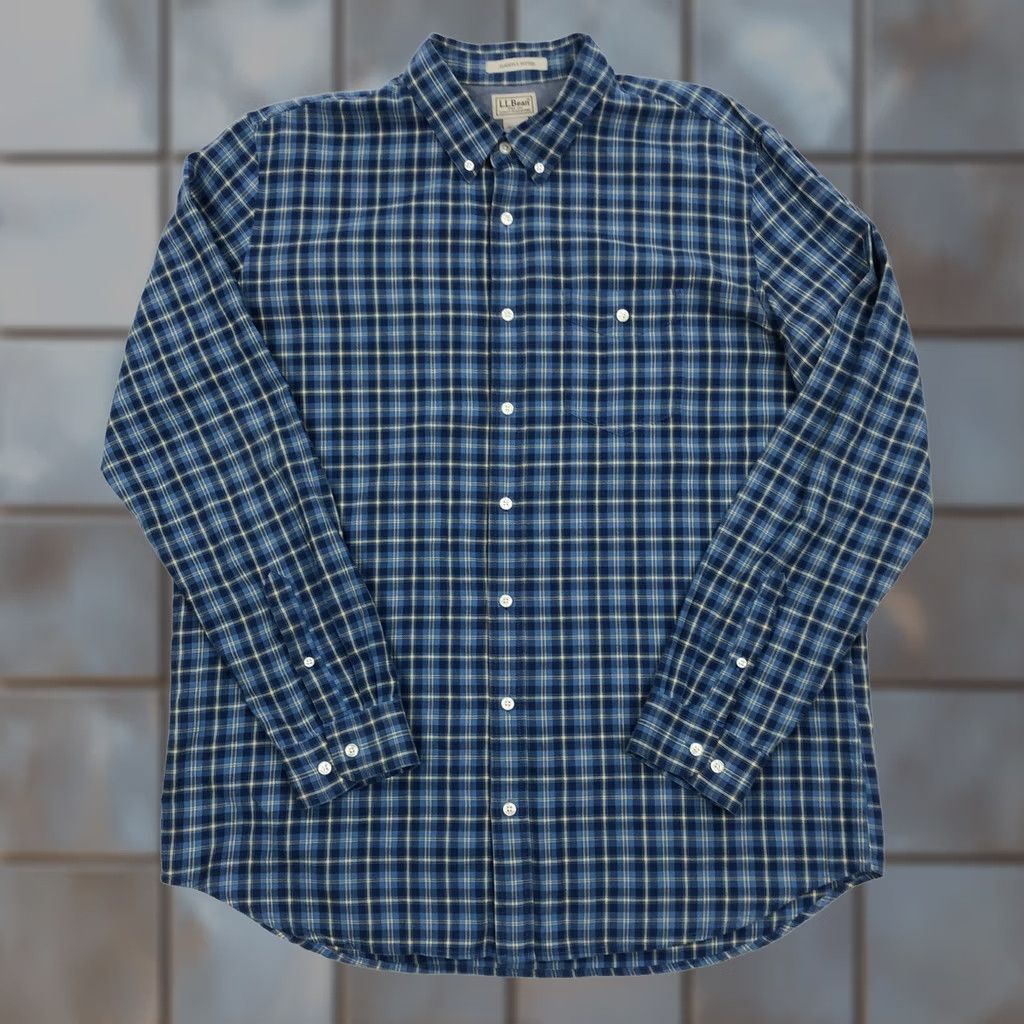 Vintage VINTAGE L.L.Bean Shirt Plaid Flannel Button-Down Blue XL-Tall Mens XLT Big & Tall Size US XL / EU 56 / 4 - 1 Thumbnail