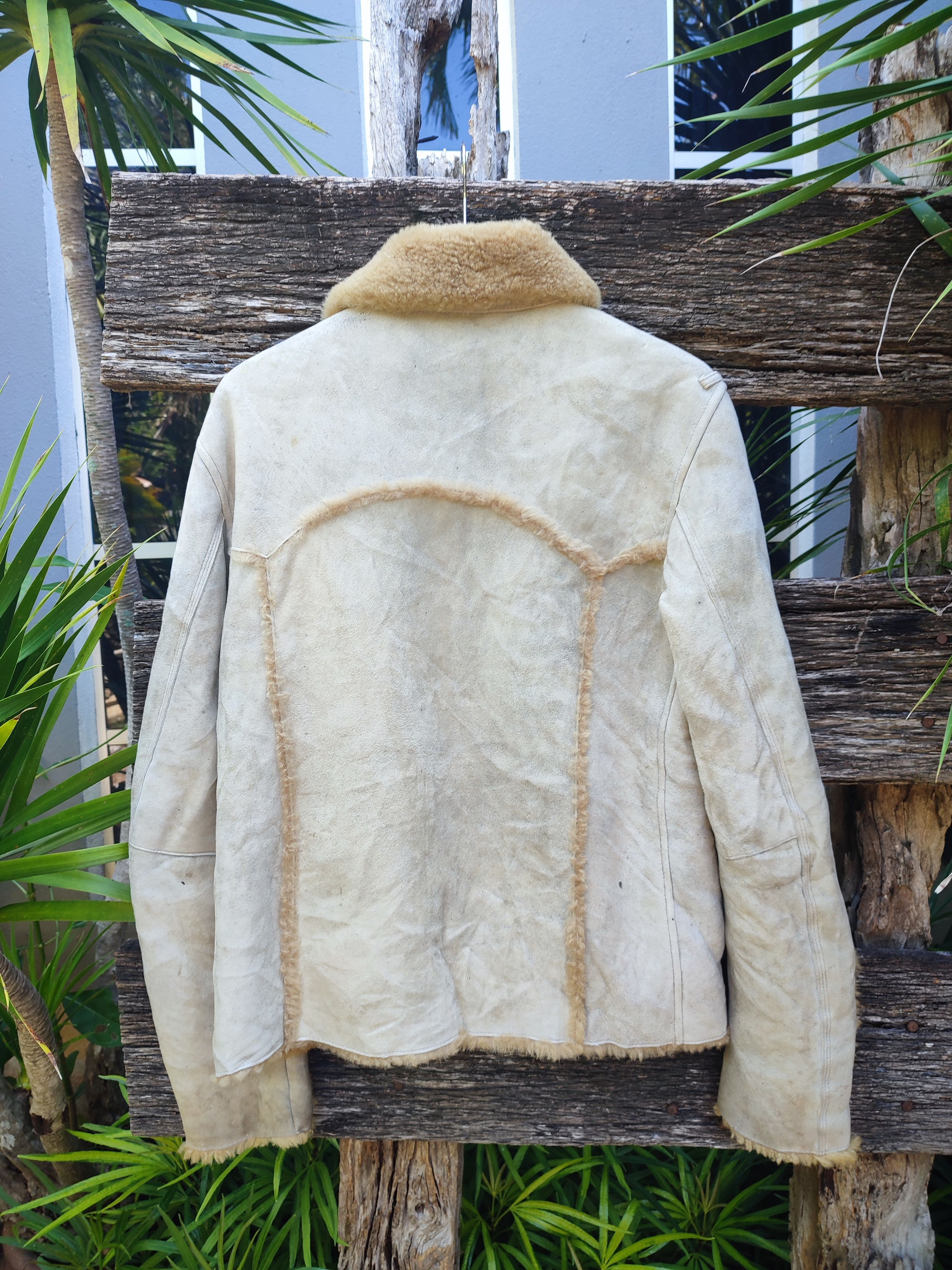 Designer Vintage Shearling Aviator Jacket – Distressed Beige Leather Size US M / EU 48-50 / 2 - 7 Thumbnail