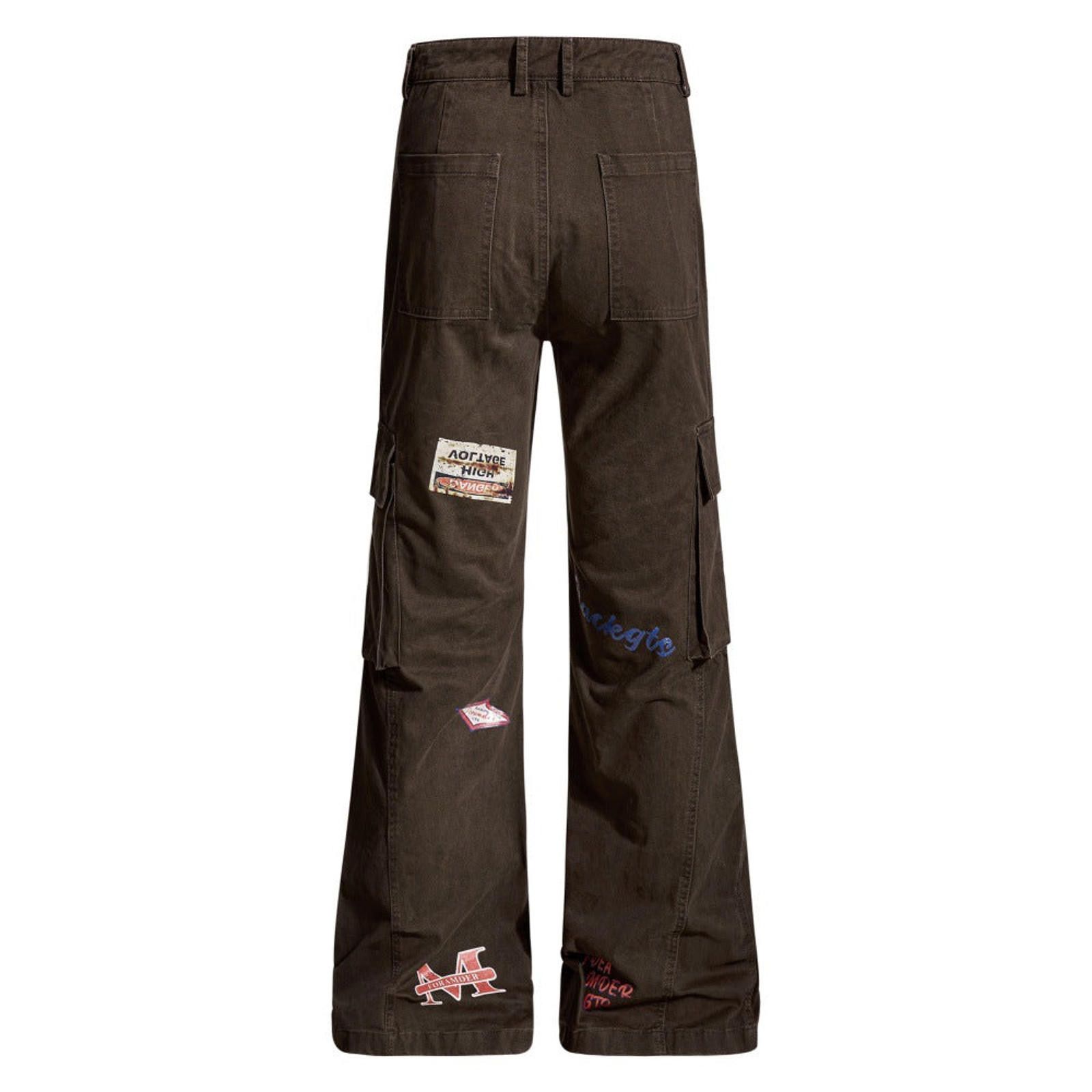 Vintage Brown Wide Leg Cargo Jeans with Patch Details Size US 32 / EU 48 - 3 Thumbnail