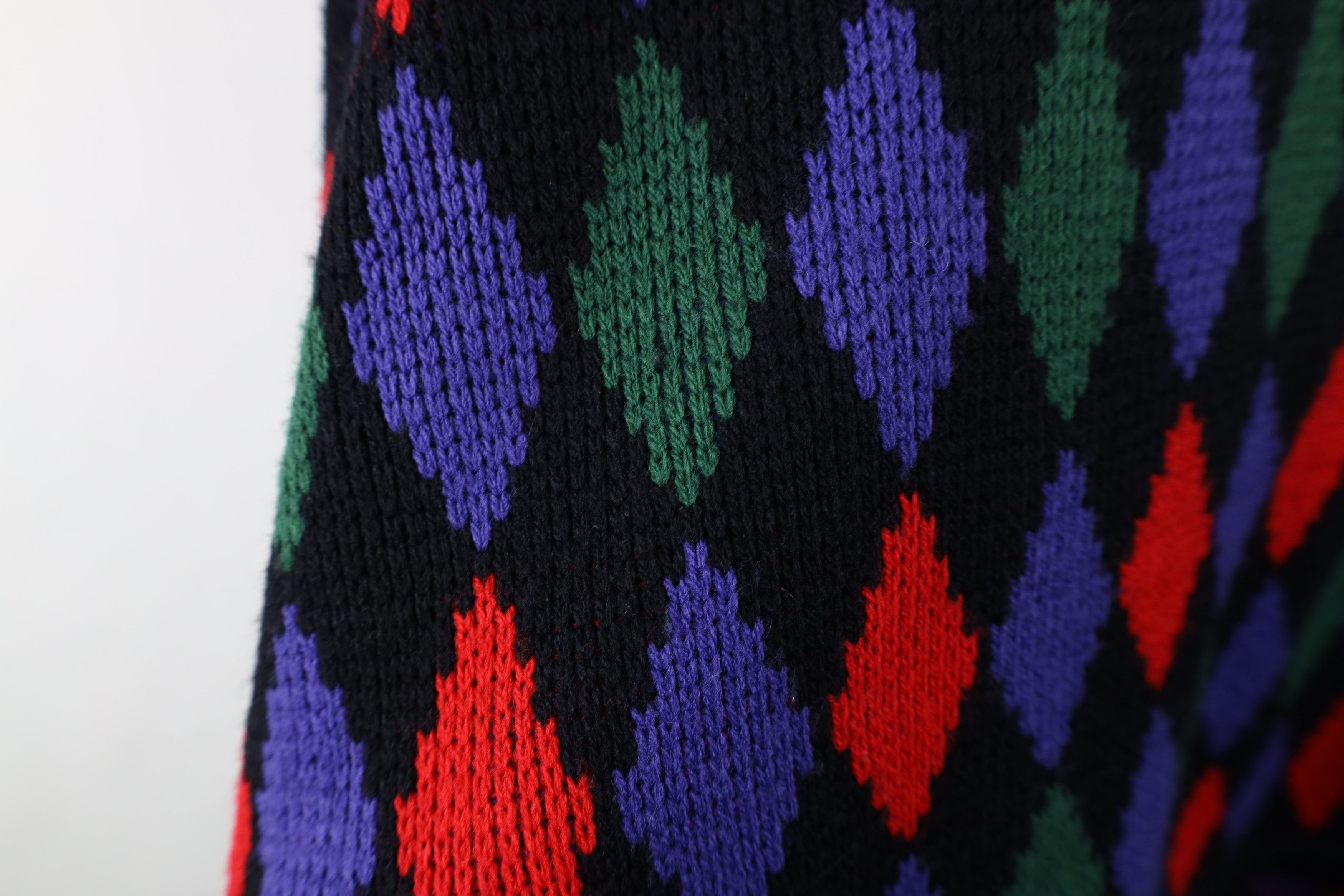 Vintage Vintage 90s Streetwear Diamond Knit Cardigan Sweater Acrylic Size XL / US 12-14 / IT 48-50 - 10 Thumbnail