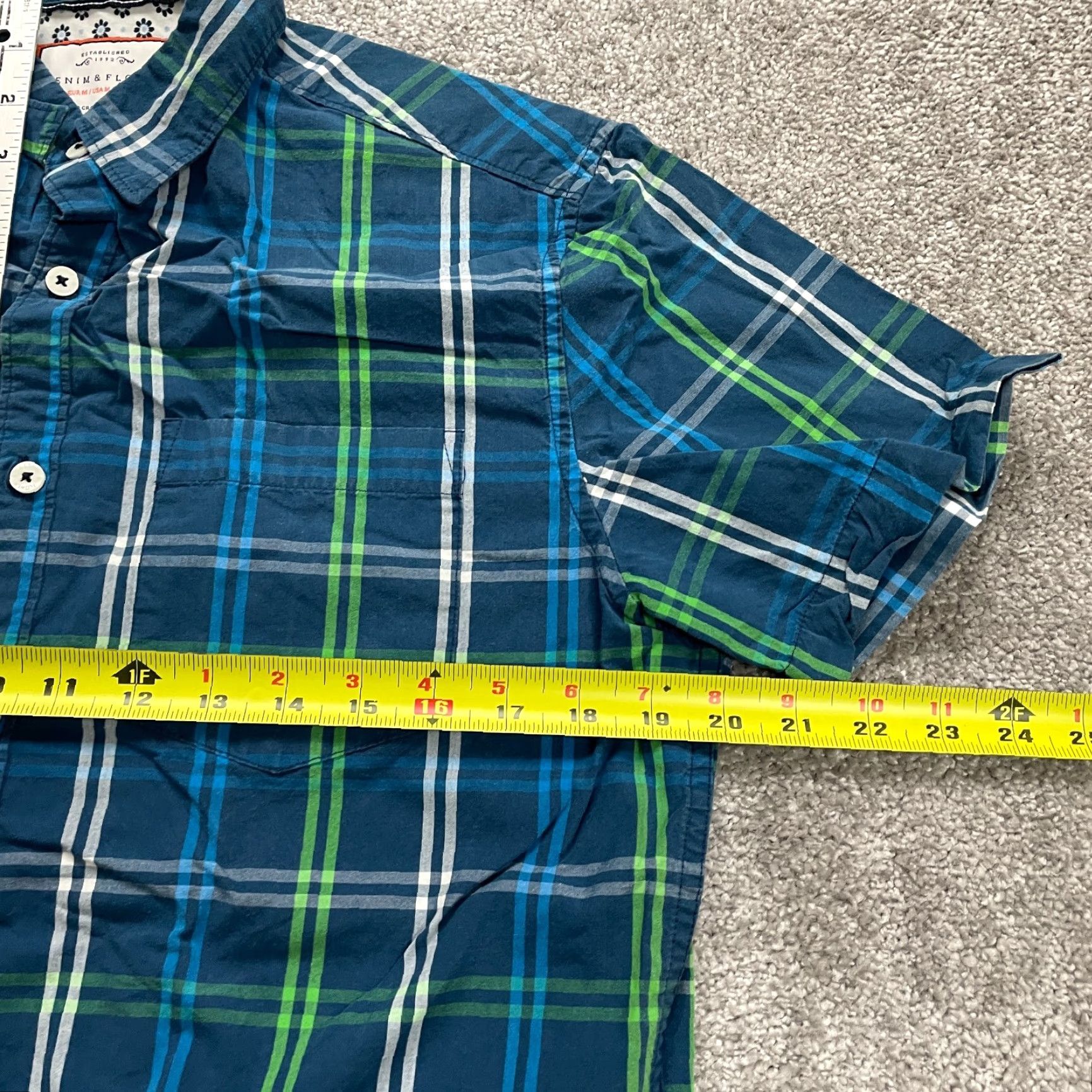 Denime Denim & Flower Slim Fit Button-Up Flannel Shirt Mens Medium Multicolor Plaid Short Sleeve Classic Outdoor Size US M / EU 48-50 / 2 - 7 Thumbnail