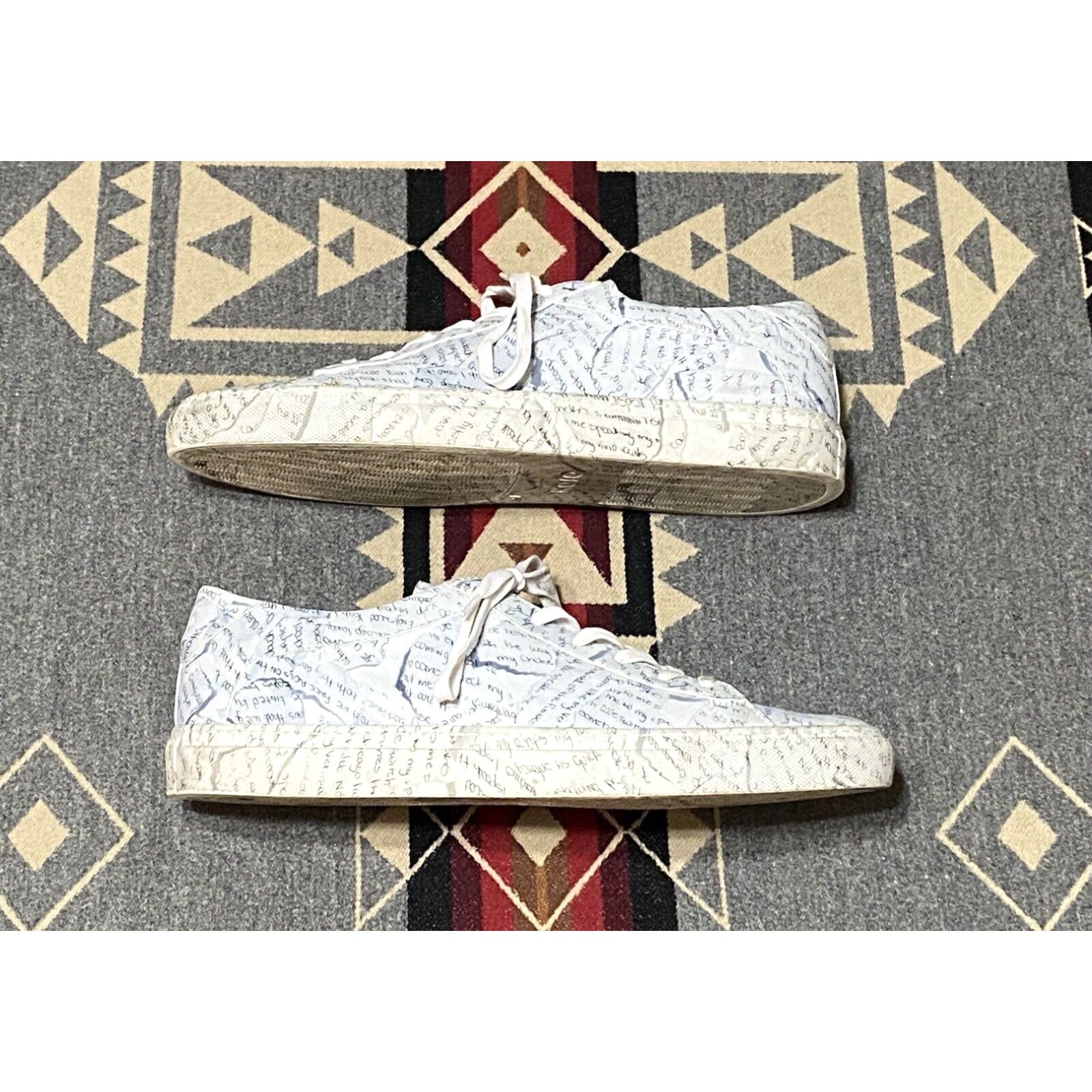 image of Kolor Kolo Mens Size 44 Eur White Leather Laces Casual Sneakers Shoes Script Notes