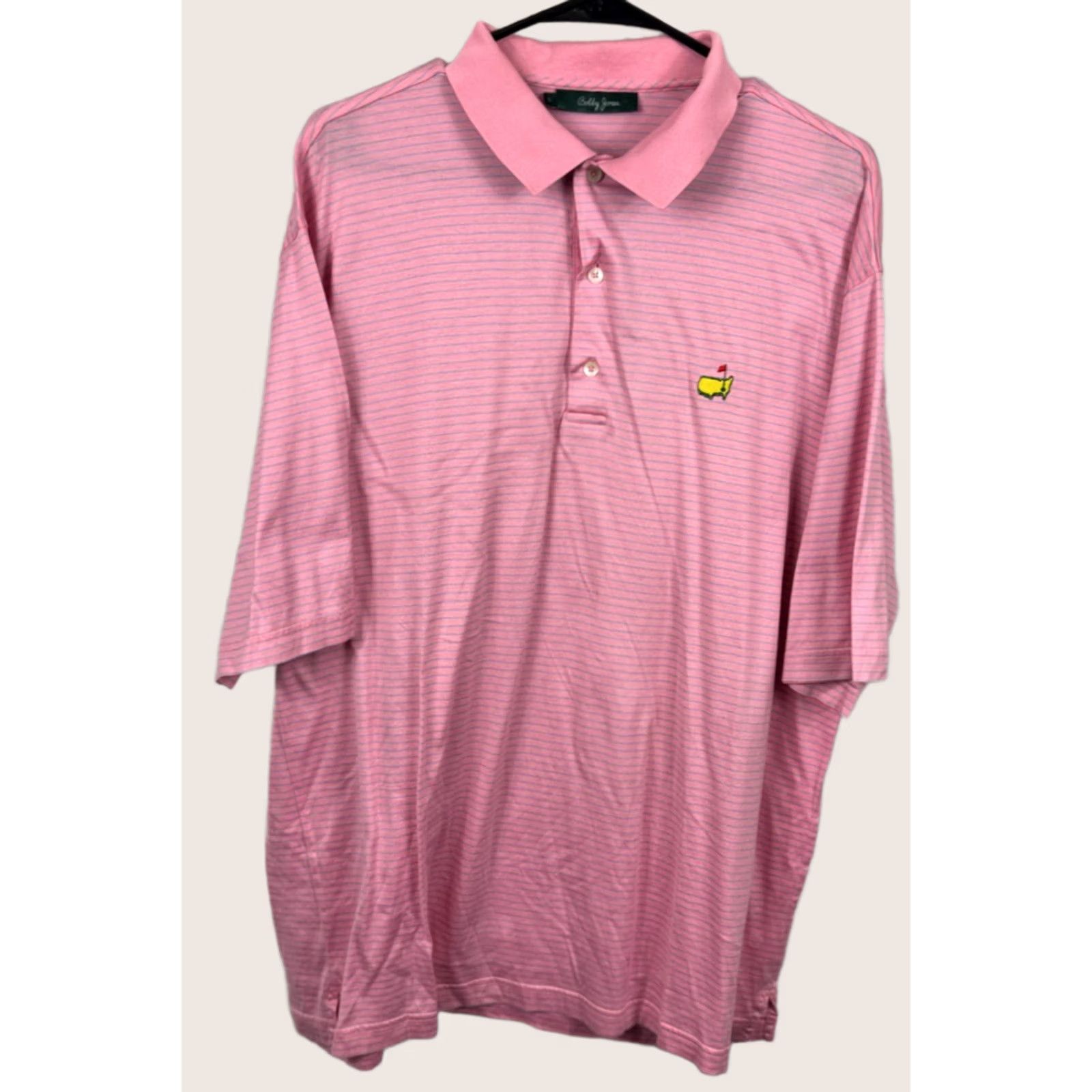 Vintage Bobby Jones Mens L Pink Golf Polo Masters Embroidered Augusta Logo Amen Striped Size US L / EU 52-54 / 3 - 1 Thumbnail