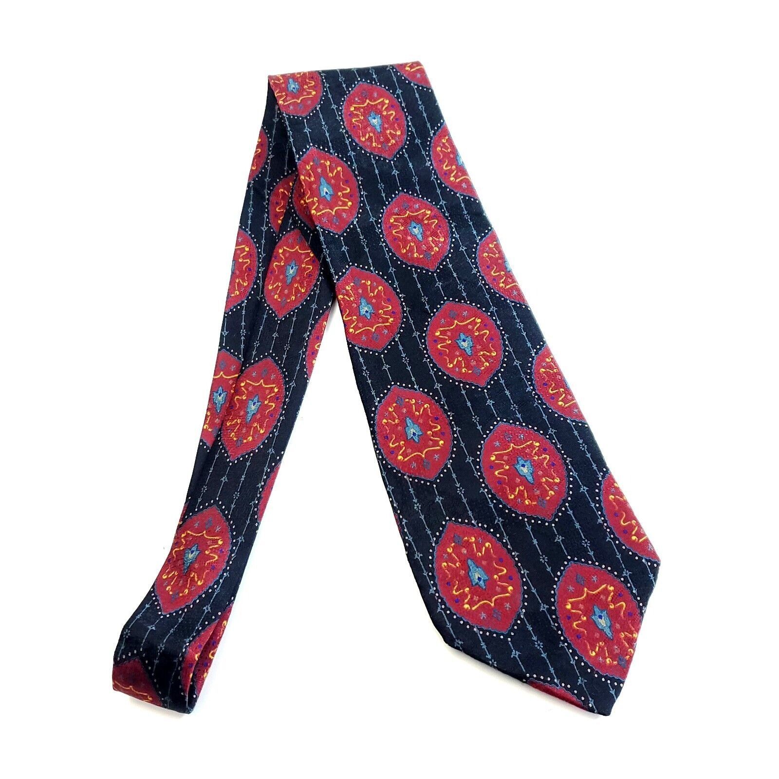 Designer Liz K Jacquard Print Red Black Abstract Short Wide Silk Tie Size ONE SIZE - 6 Thumbnail