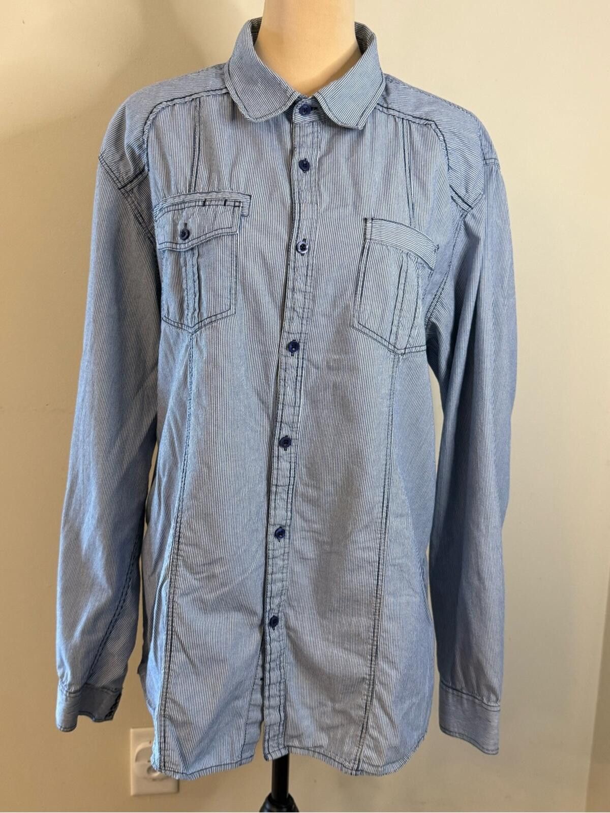 Eighty Eight Eighty Eight Platinum button up blue white striped SZ XXL Size US XXL / EU 58 / 5 - 1 Thumbnail