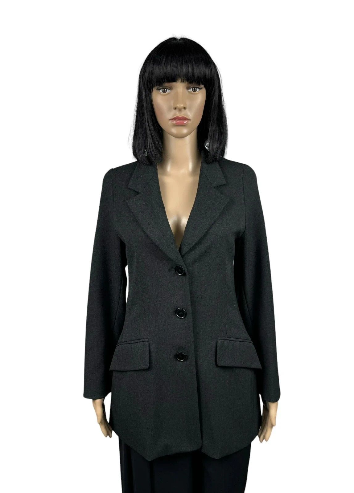 Sportmax Dark Grey Wool Polyamide Long Blazer UK10 US6