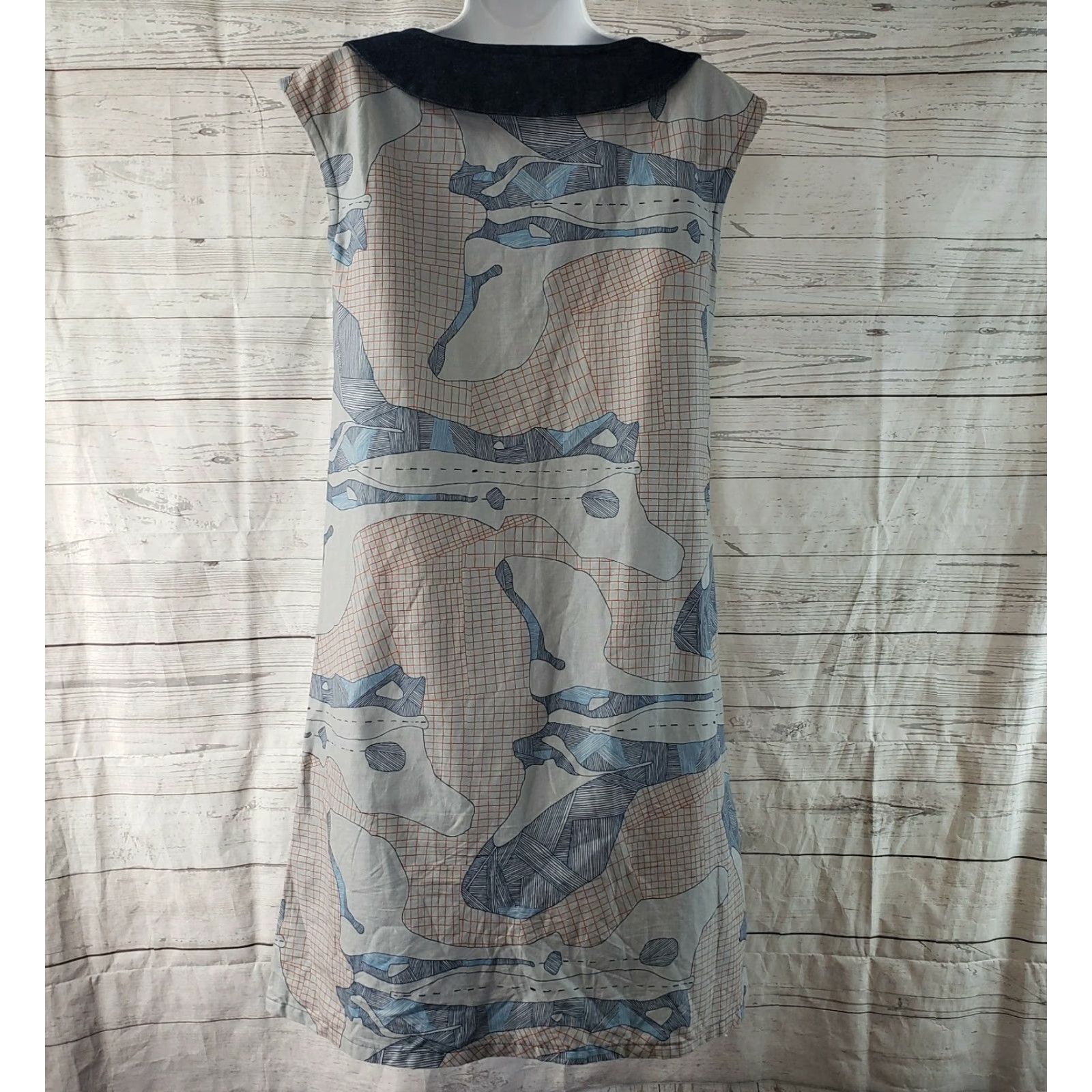 Vintage Emily G Womens Dress XS Blue Orange Sleeveless Pullover A-Line Knee Length, 36.5" Length, 17.5" Width, Vintage: No Size XS / US 0-2 / IT 36-38 - 4 Thumbnail
