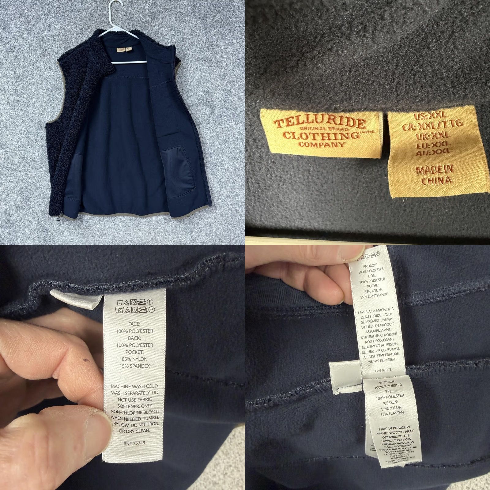 Vintage Telluride Clothing Company Vest 2XL Fleece Faux Fur Outdoor Casual Hiking Skiing Men Blue 49 in Chest Stand-Up Collar Pockets Zippered Size US XXL / EU 58 / 5 - 8 Thumbnail