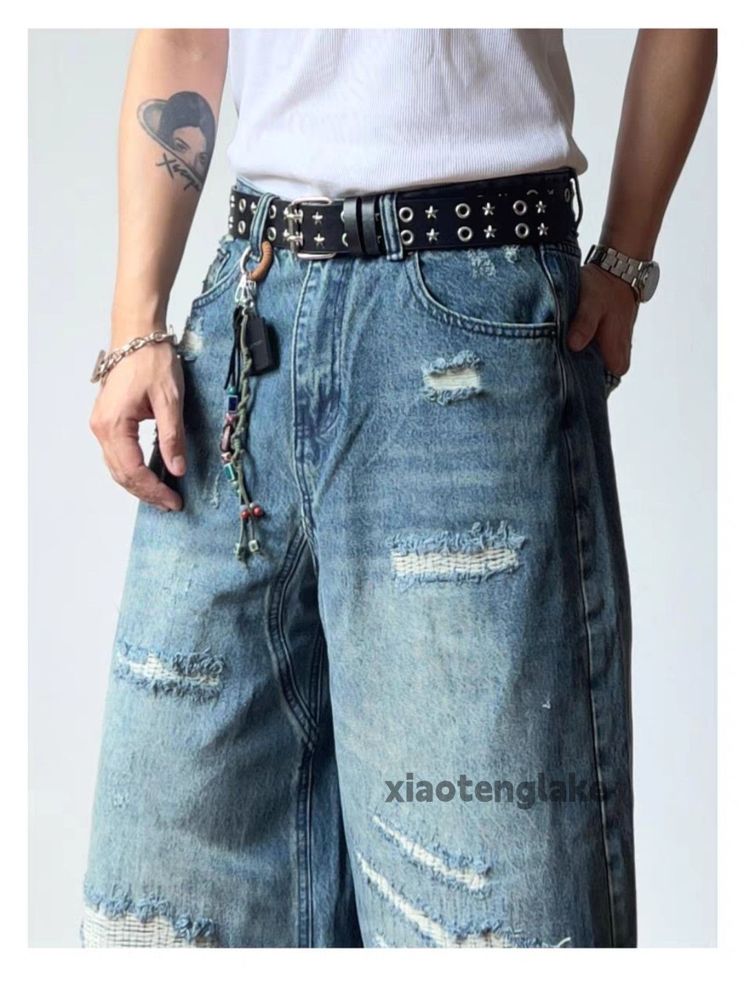 Jean xtl vintage washed faded loose punk ripped damaged jeans Size US 30 / EU 46 - 7 Thumbnail