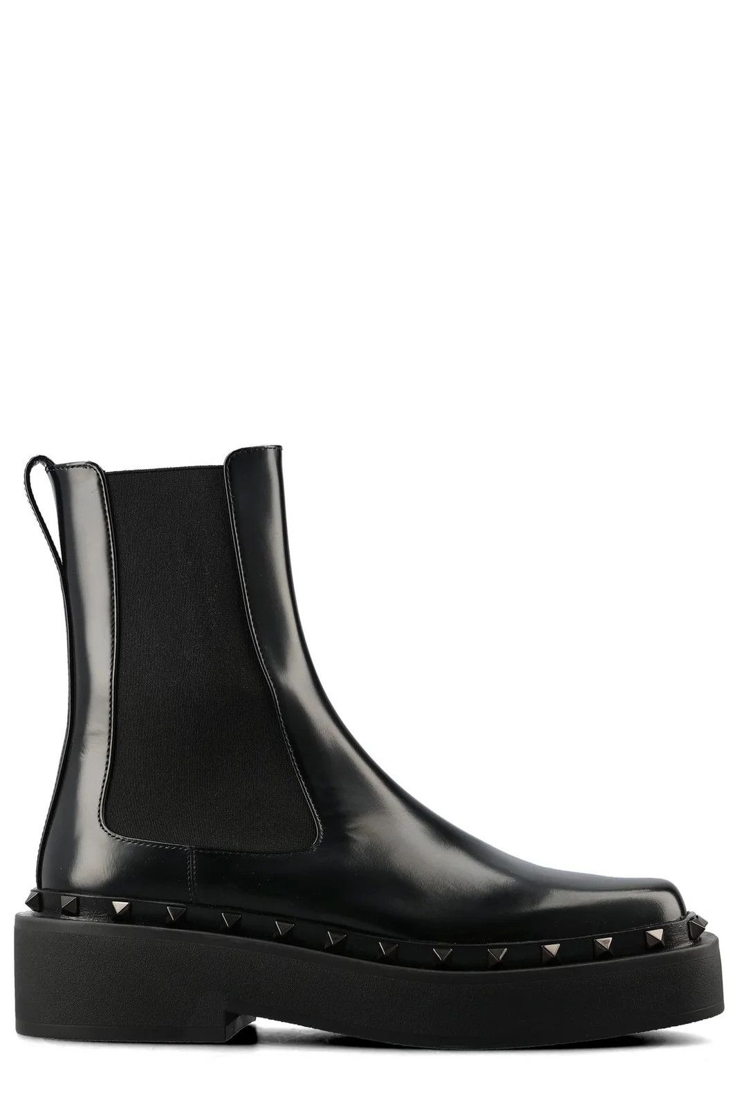 image of Valentino M-Way Rockstud Beatle Square Toe Boots in Black, Women's (Size 9)