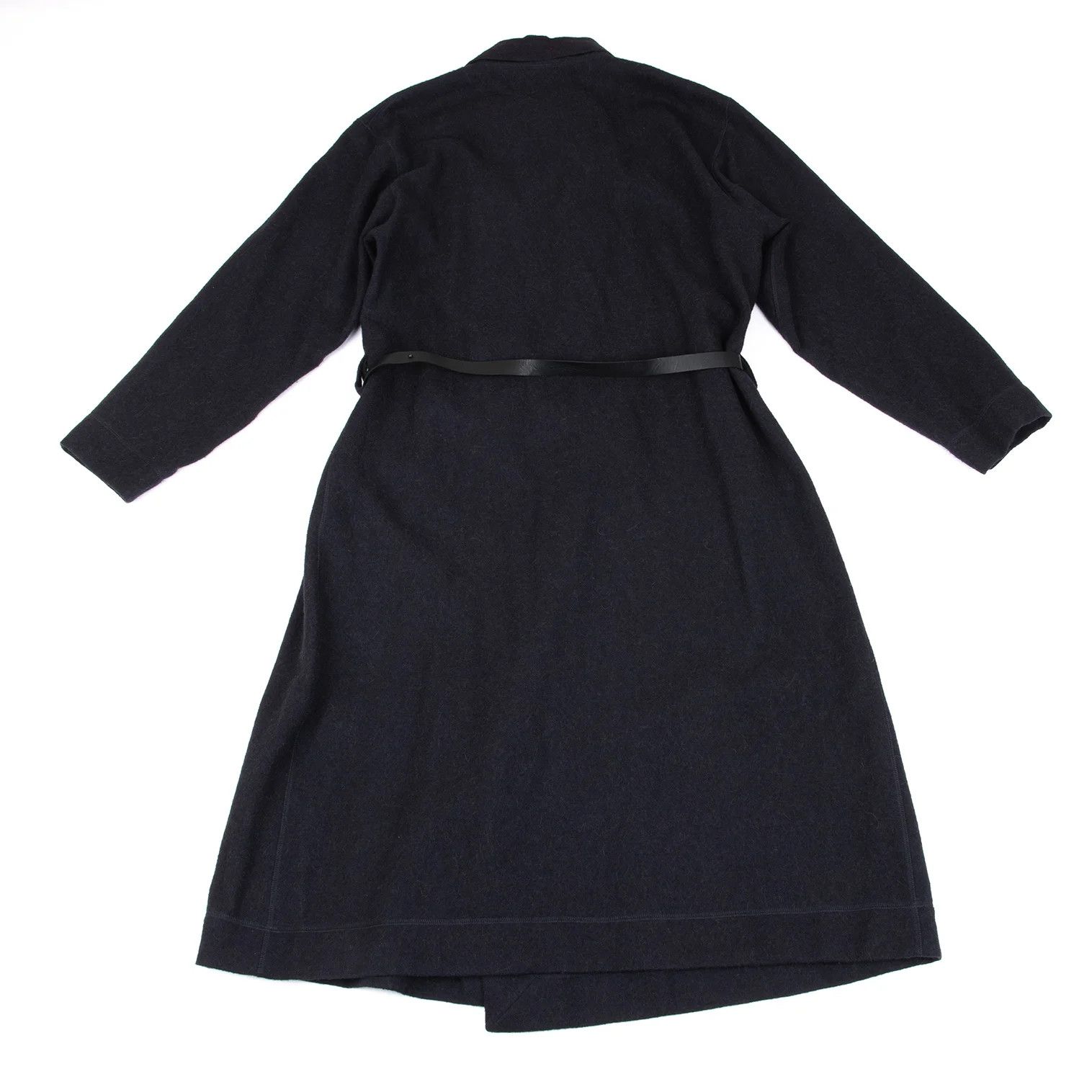 Issey Miyake Alpaca Wool Leather Belted Long Gown Coat in Navy Size US M / EU 48-50 / 2 - 14 Thumbnail
