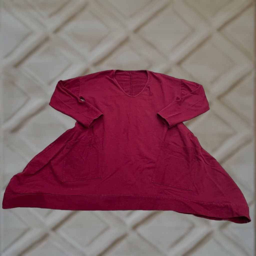 J Brand Italian Brand Blouse Womens One Size Red Pocket Long Pullover Top Tunic Relaxed Womens Size ONE SIZE - 1 Thumbnail