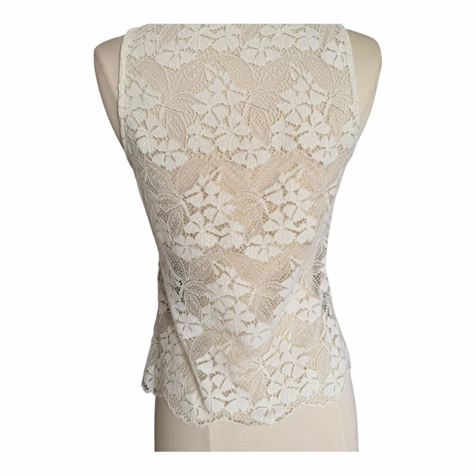 The Kooples The Kooples Stretch Lace Fitted Tank OffWhite Round Sz 1 NWT Size S / US 4 / IT 40 - 6 Thumbnail