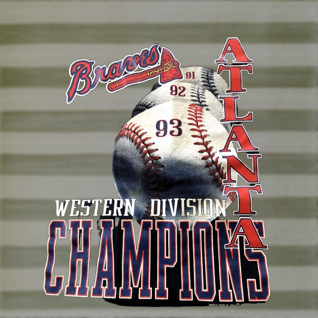 Vintage VINTAGE Atlanta Braves 1991-1993 3 Time Western Division Champions Mens XL T Shirt Size US XL / EU 56 / 4 - 1 Thumbnail