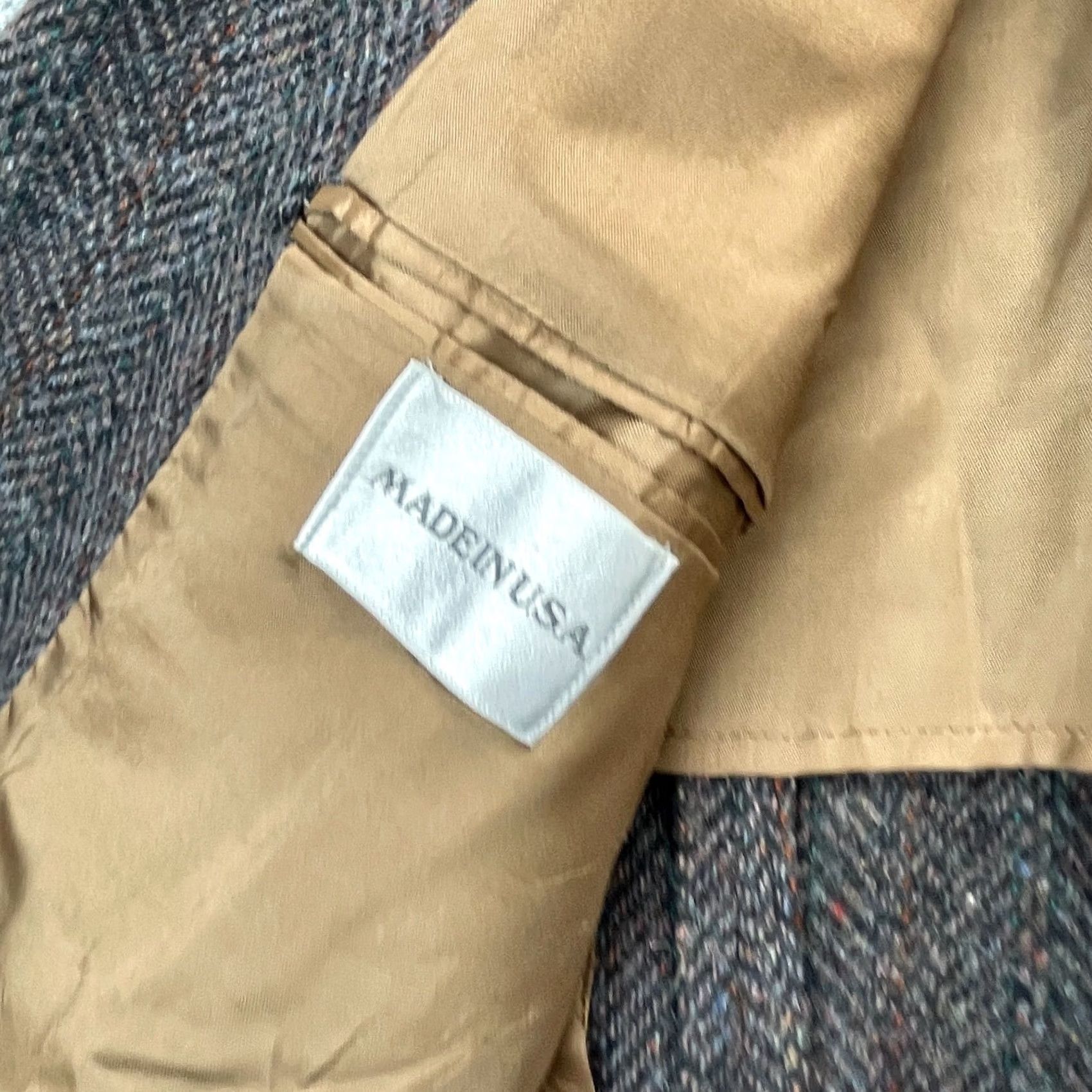 Vintage VINTAGE Huffmans Blazer Jacket Mens XL Gray Tweed Wool Herringbone Coat 90s Made USA Size 46R - 6 Thumbnail