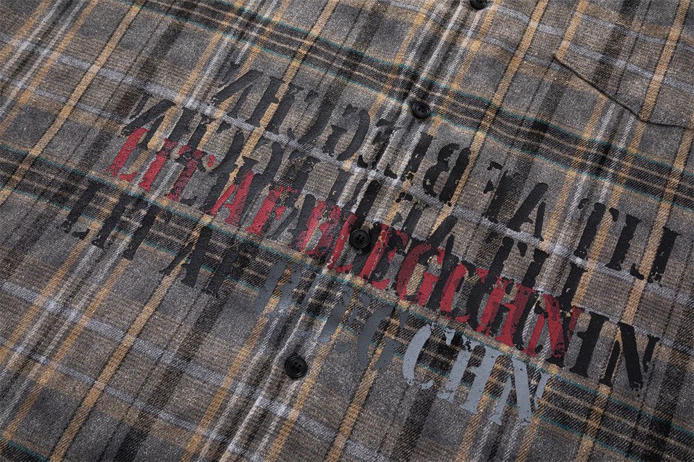 Japanese Brand × Vintage Men's American loose casual lapel letter print plaid shirt Size US M / EU 48-50 / 2 - 4 Thumbnail