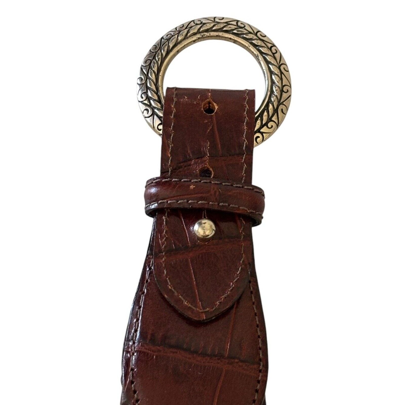 Brighton Brighton 1996 Double Brown Leather Woven Belt Silver Toggle Size ONE SIZE - 3 Thumbnail