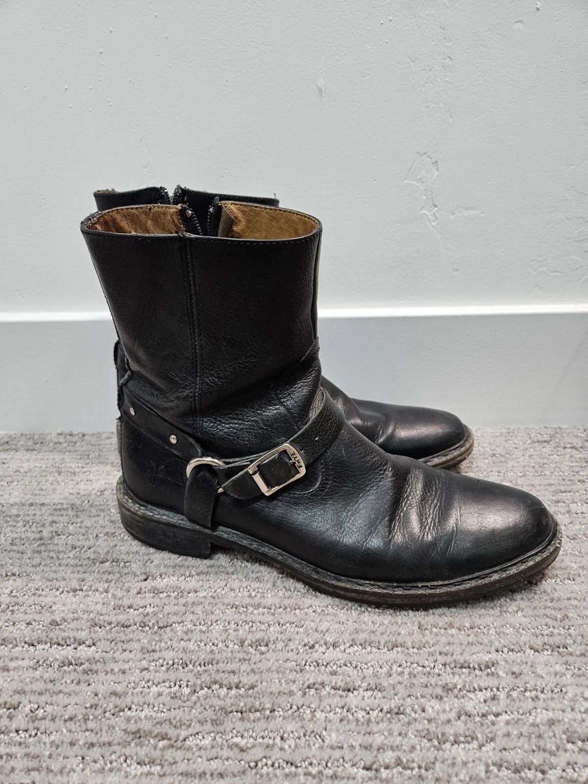 Frye Engineer Boots Black Leather 9.5 D Leather Buckle
