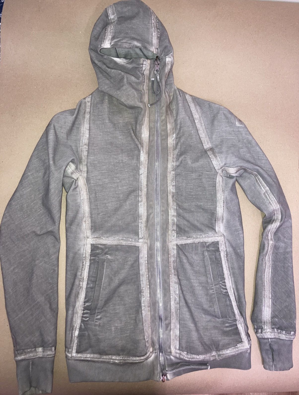 image of Boris Bidjan Saberi Seam Taped Reversible Zipper2 Hoodie in Light Gray, Men's (Size Medium)