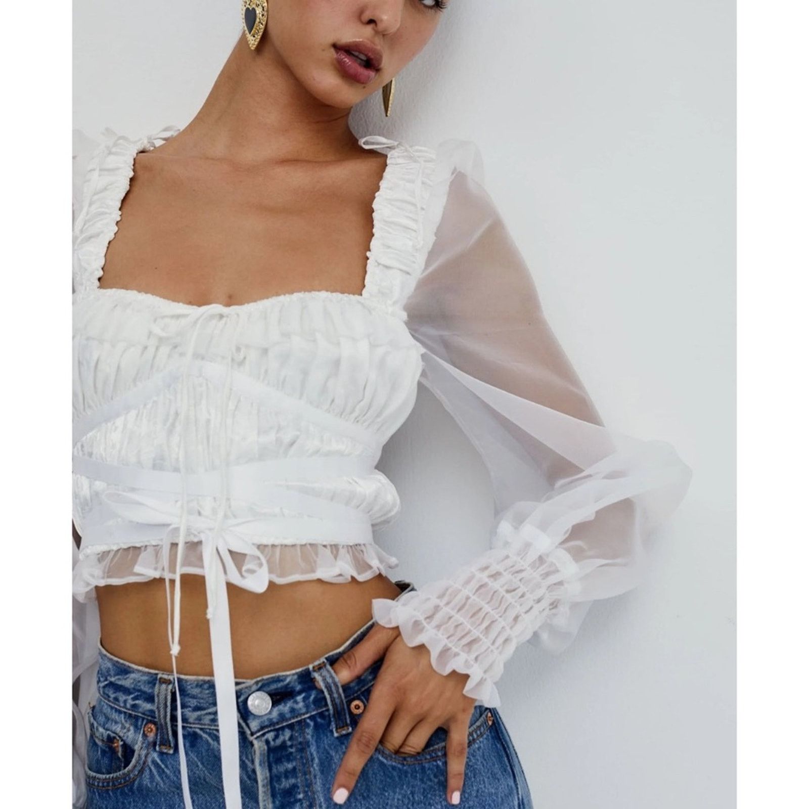 For Love & Lemons For Love & Lemons Gabrielle Top – White/Red – Size M – EUC Size M / US 6-8 / IT 42-44 - 3 Thumbnail