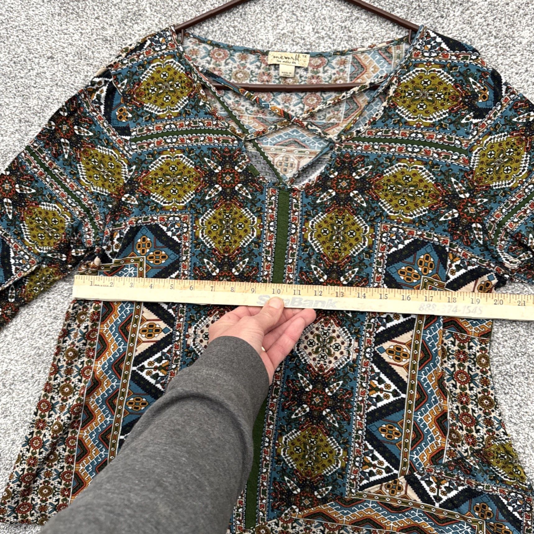 Vintage One World Tunic Top Womens 1X Plus Boho Mod Hippie Tribal Patchwork Asymmetrical Size XL / US 12-14 / IT 48-50 - 3 Thumbnail