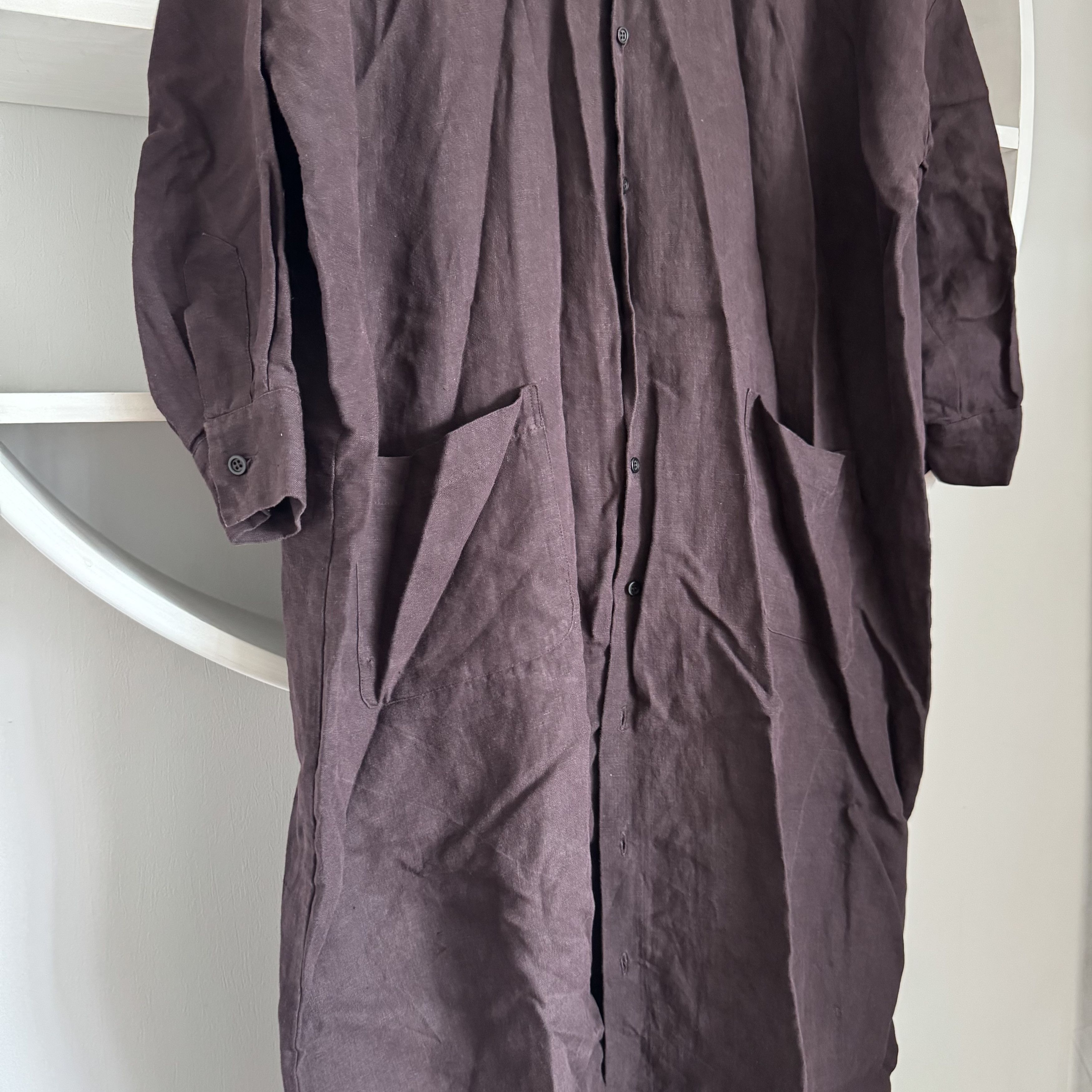 eskandar Women’s ESKANDAR 100% Linen Burgundy Button-Up Dress Shirt Size ONE SIZE - 10 Thumbnail