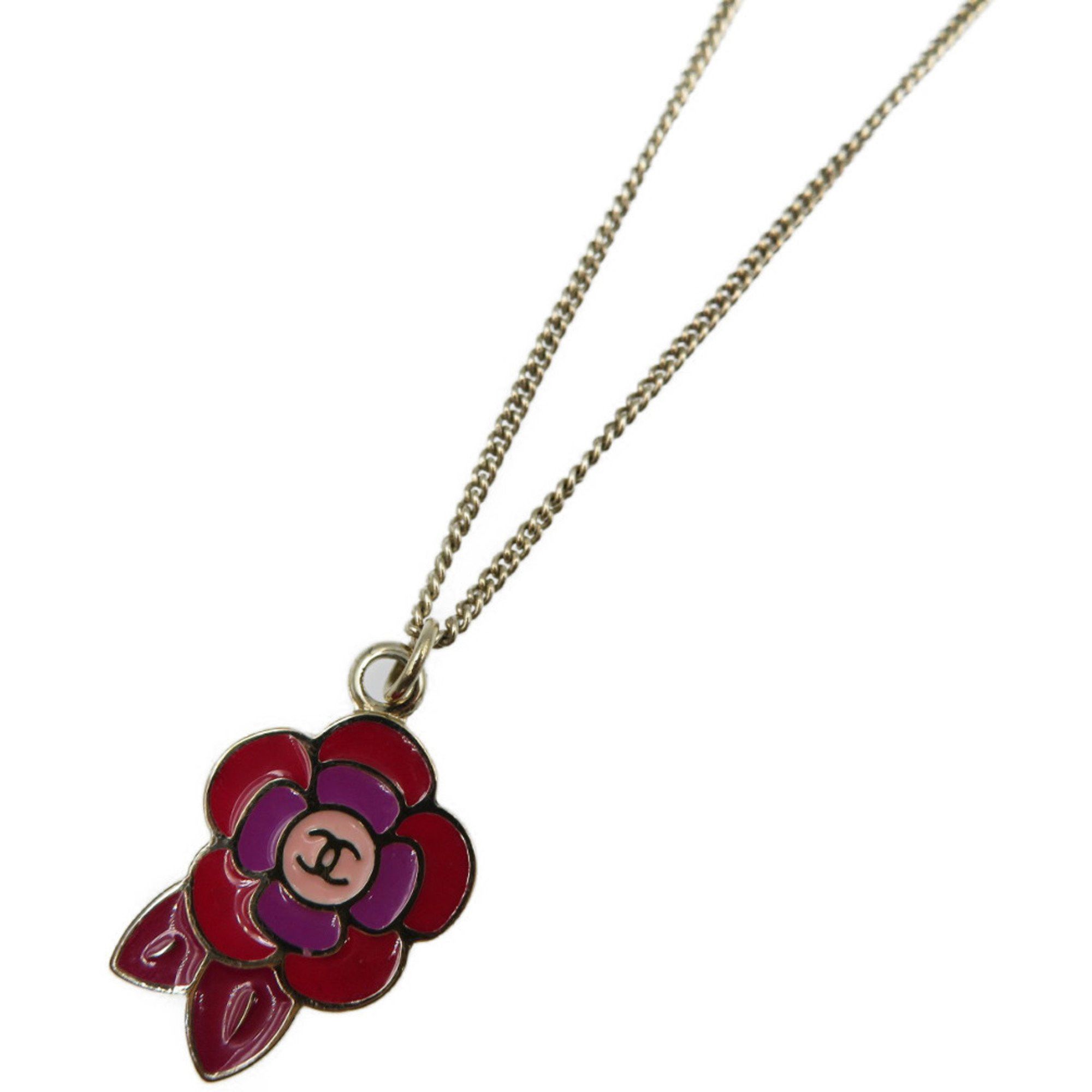 image of Chanel Cocomark Flower Gp Gold Red Purple Necklace 0159Chanel, Women's